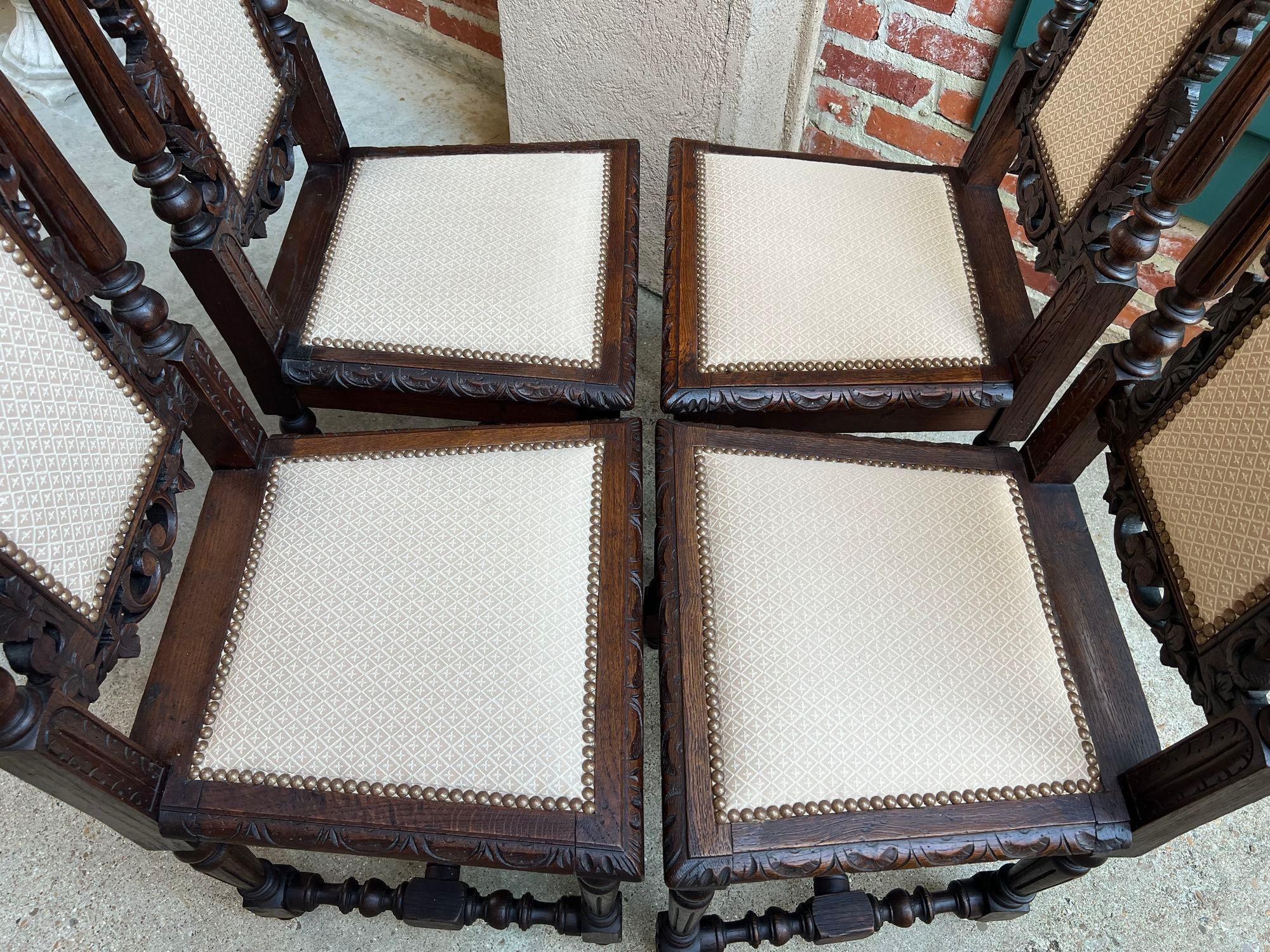 Set 4 Antique French Dining Chairs Renaissance Carved Oak Bird Black Forest For Sale 12