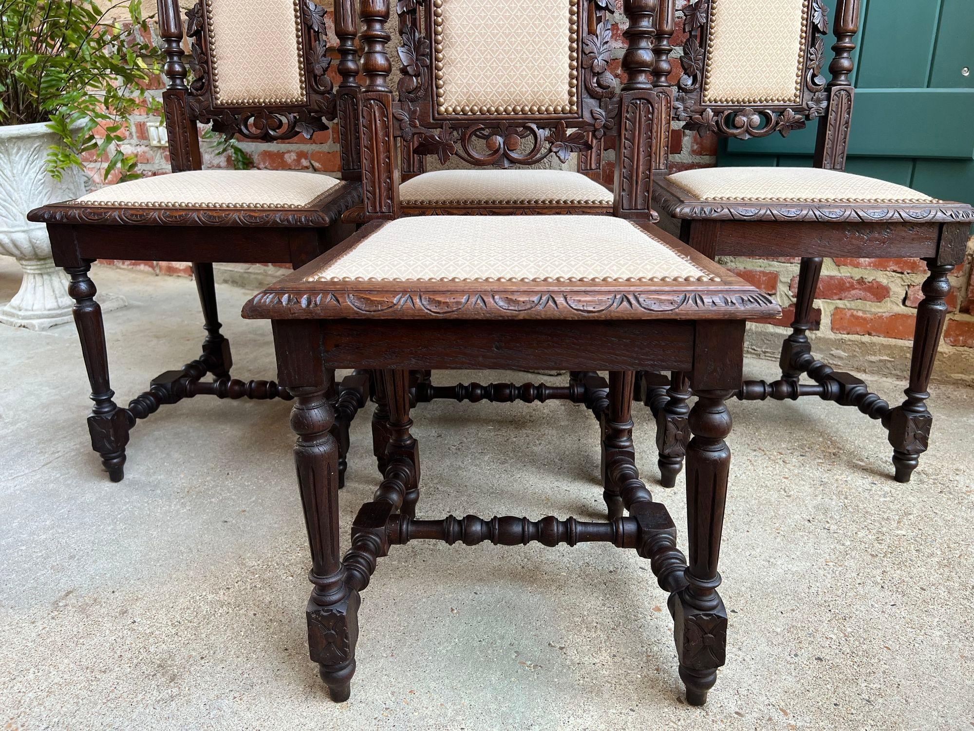 Set 4 Antique French Dining Chairs Renaissance Carved Oak Bird Black Forest For Sale 13