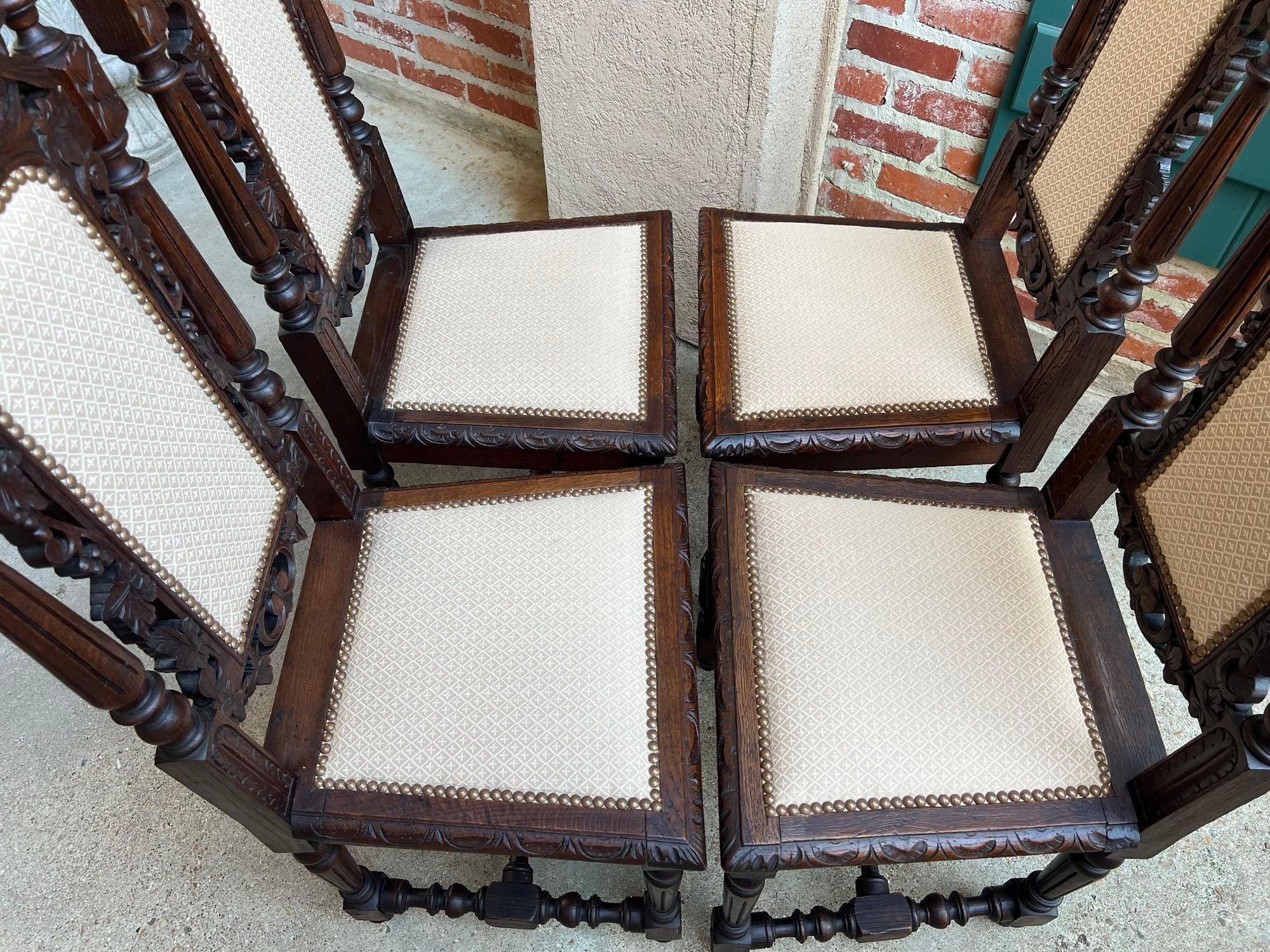 Set 4 Antique French Dining Chairs Renaissance Carved Oak Bird Black Forest For Sale 1