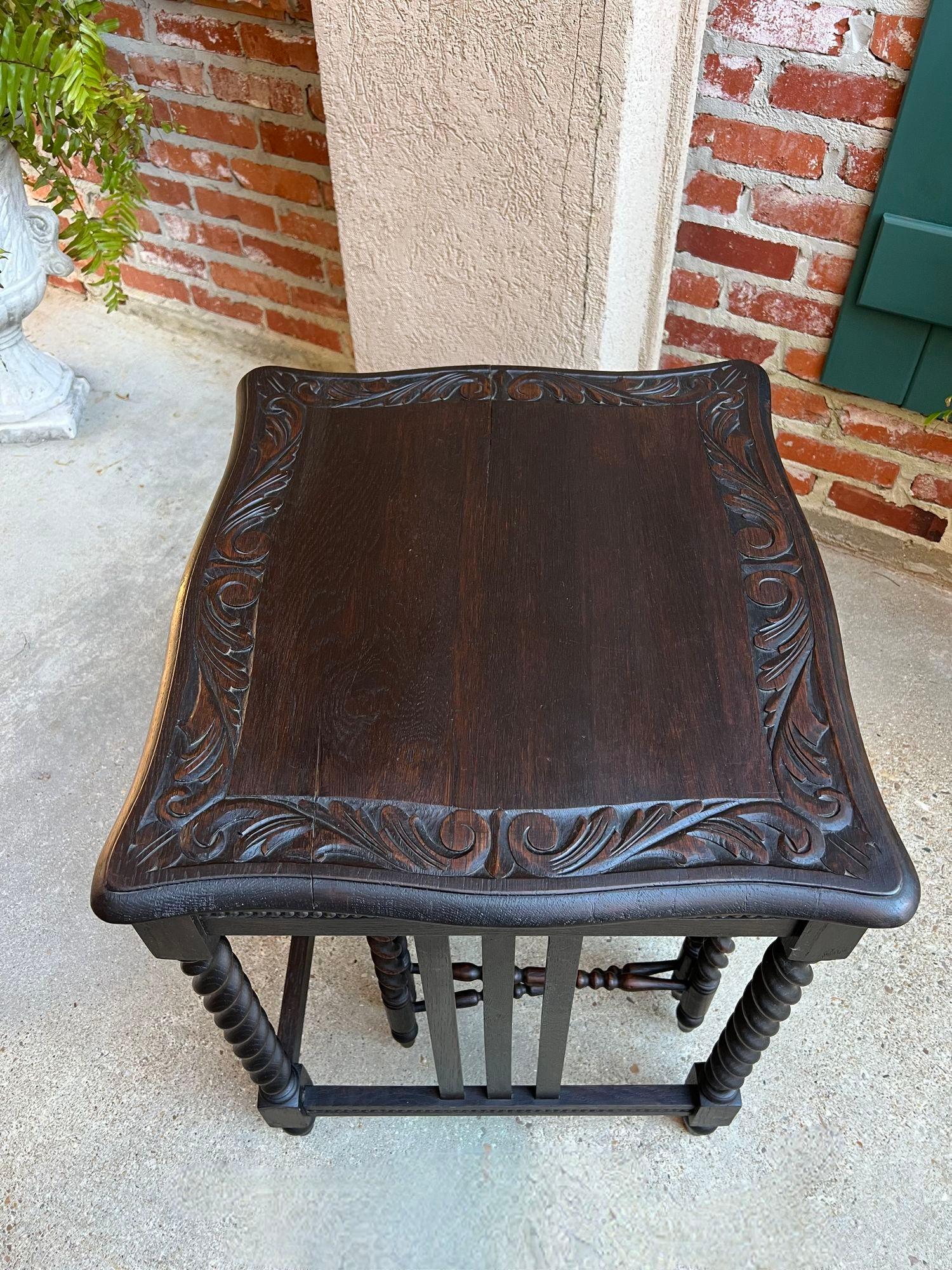SET 4 Antique French Drop Leaf Nesting TABLE BARLEY TWIST Folding End Carved Oak For Sale 6