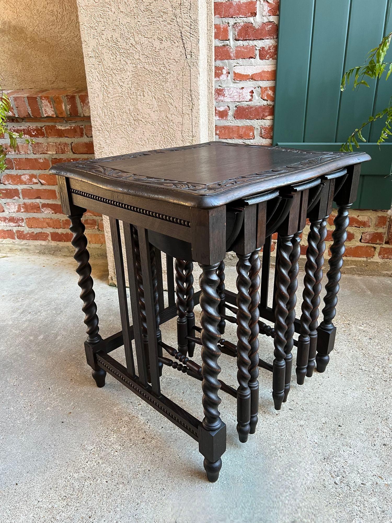 SET 4 Antique French Drop Leaf Nesting TABLE BARLEY TWIST Folding End Carved Oak For Sale 8