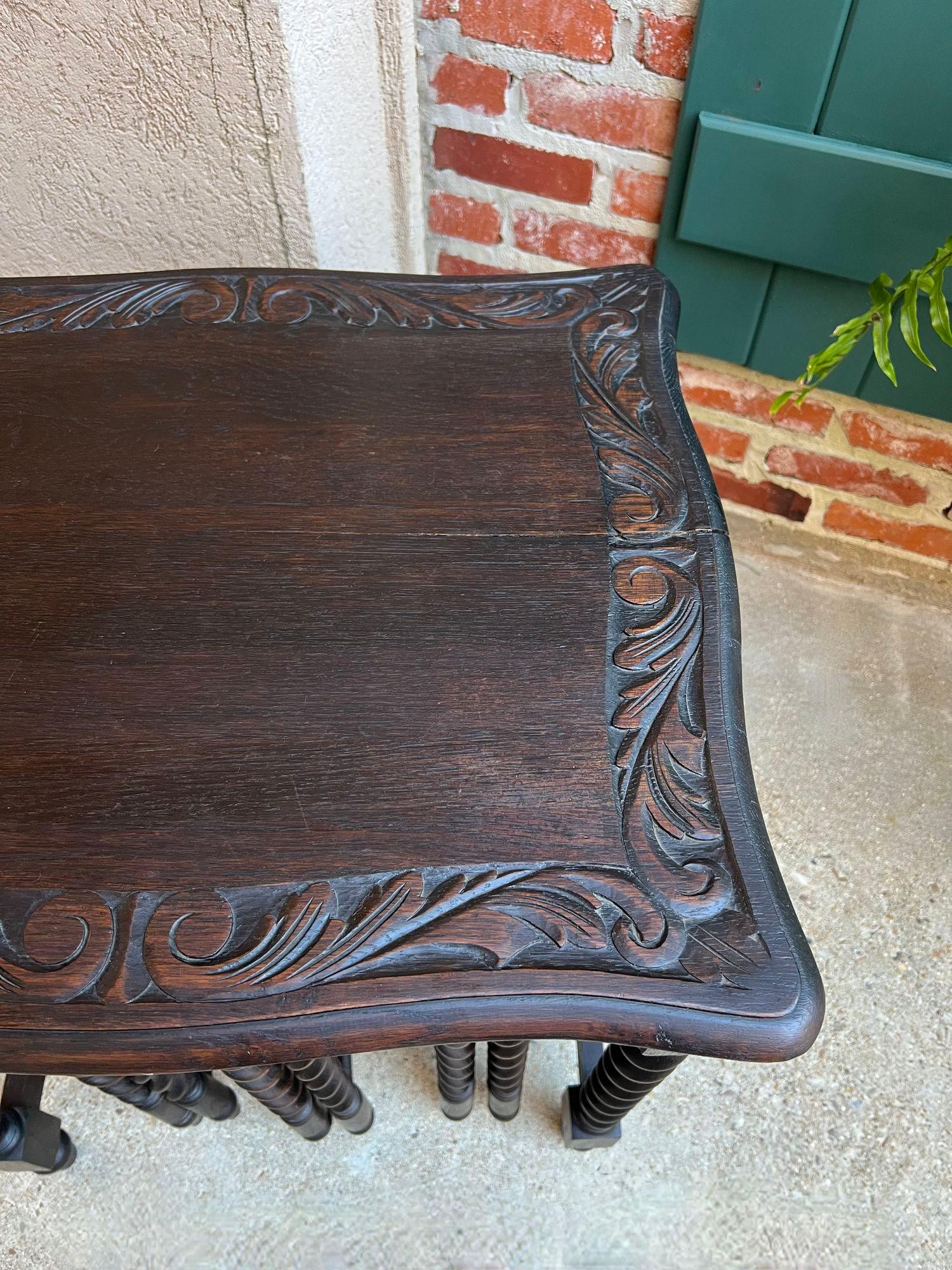SET 4 Antique French Drop Leaf Nesting TABLE BARLEY TWIST Folding End Carved Oak For Sale 15