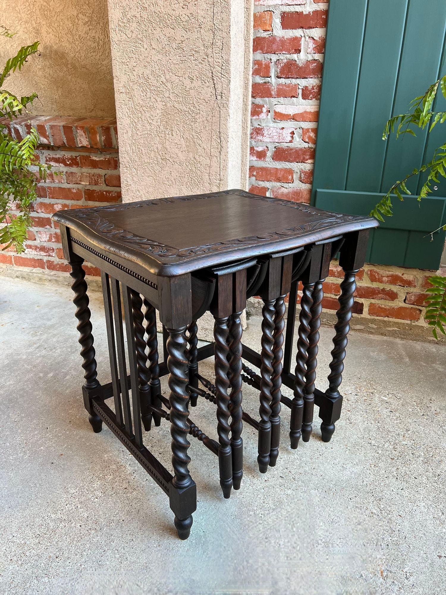 French Provincial SET 4 Antique French Drop Leaf Nesting TABLE BARLEY TWIST Folding End Carved Oak For Sale