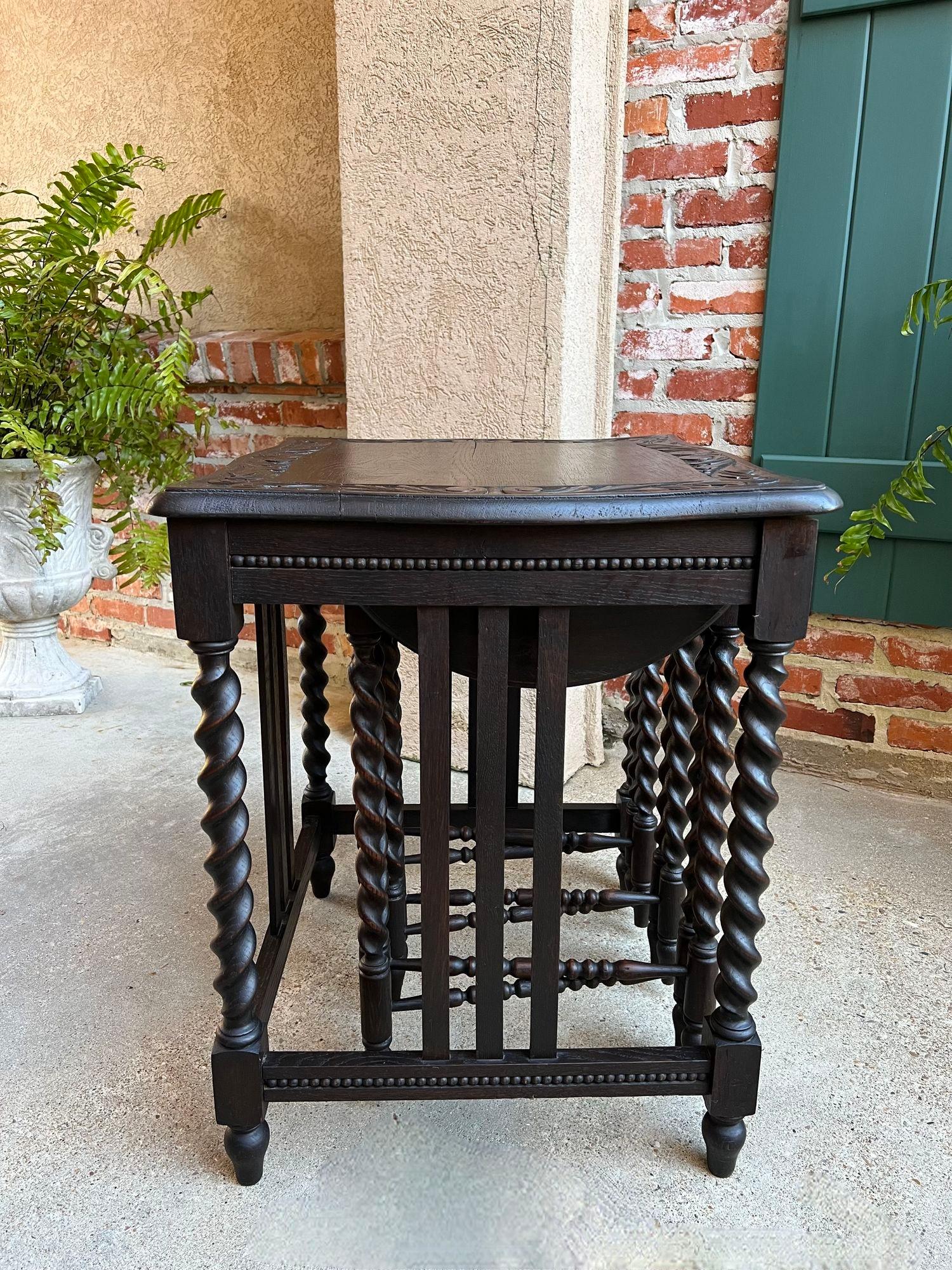 SET 4 Antique French Drop Leaf Nesting TABLE BARLEY TWIST Folding End Carved Oak For Sale 2