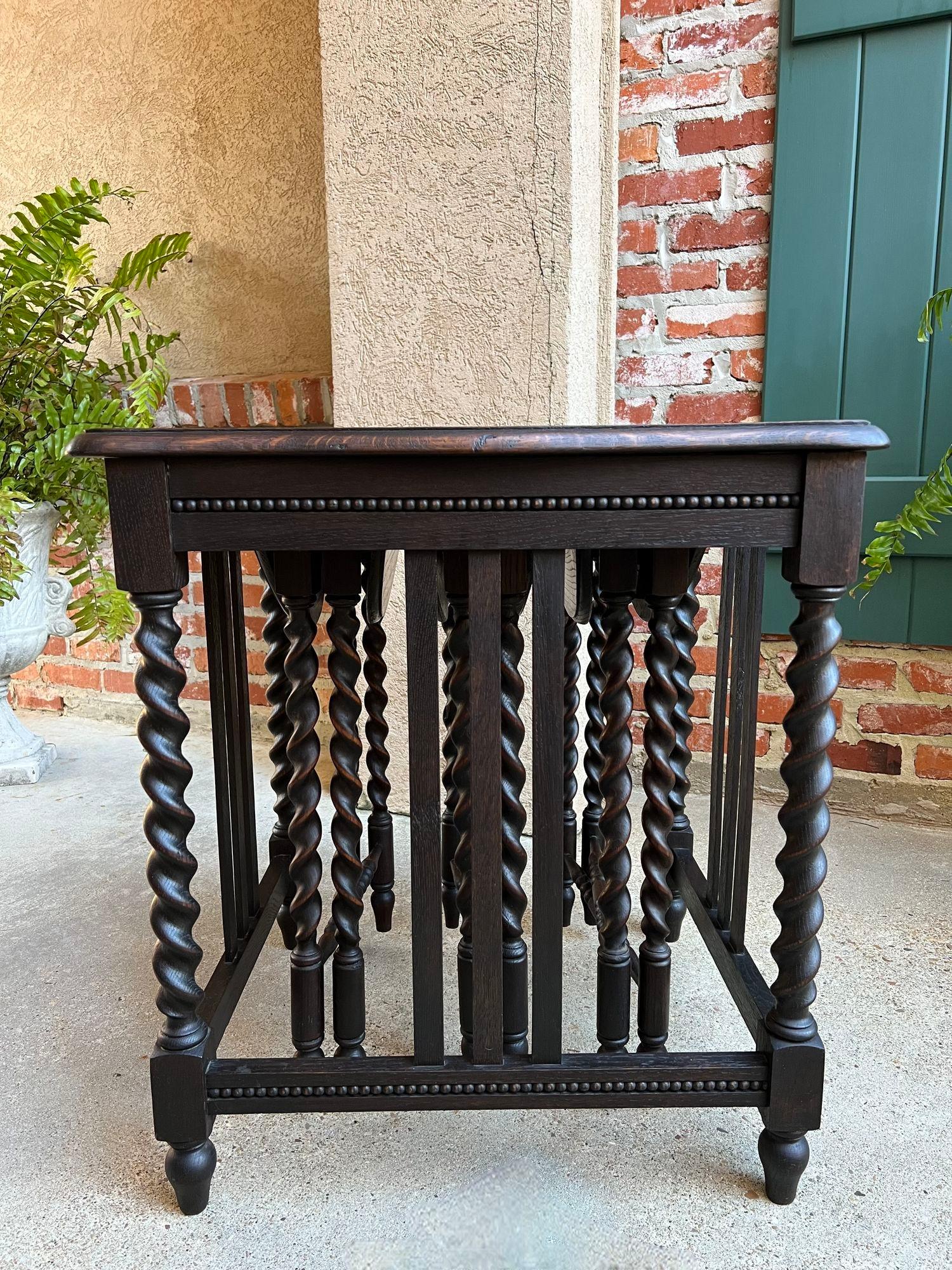 SET 4 Antique French Drop Leaf Nesting TABLE BARLEY TWIST Folding End Carved Oak For Sale 3