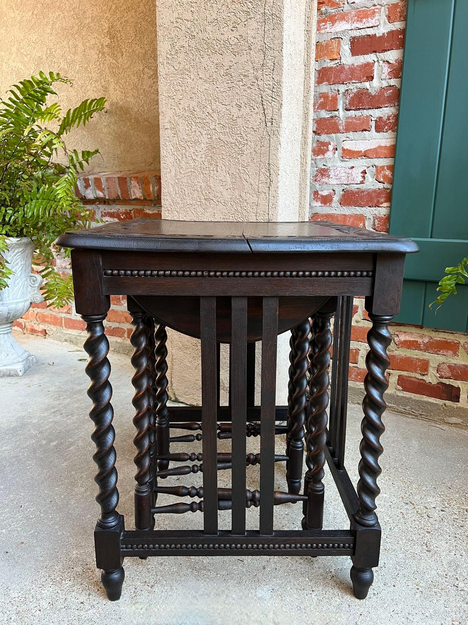 SET 4 Antique French Drop Leaf Nesting TABLE BARLEY TWIST Folding End Carved Oak For Sale 4