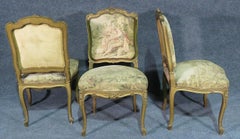 Set of 4 Antique French Figural Tapestry Gilded Dining Side Parlor Chairs