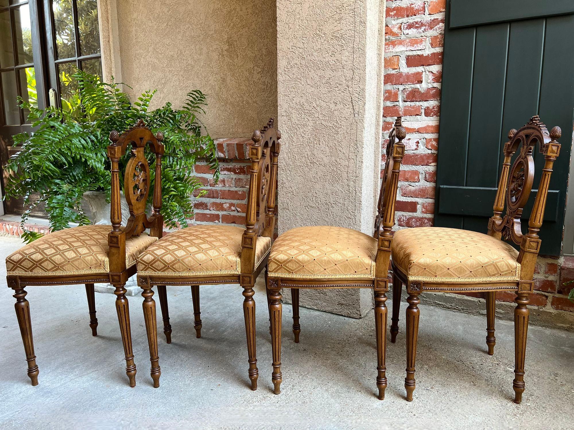 Set 4 Antique French Louis XVI Salon Chairs Petite Dining Parlor Carved Walnut 4