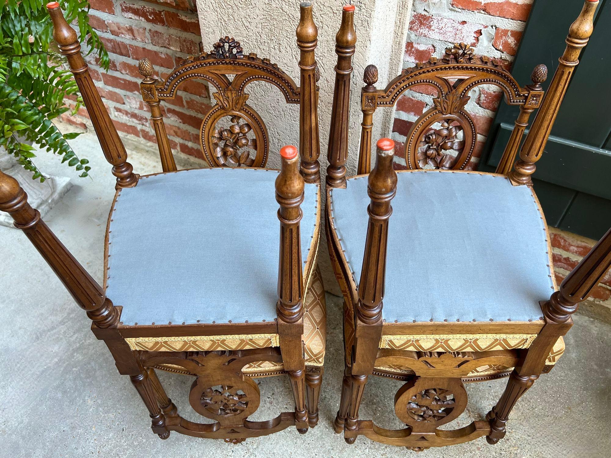 Set 4 Antique French Louis XVI Salon Chairs Petite Dining Parlor Carved Walnut 6