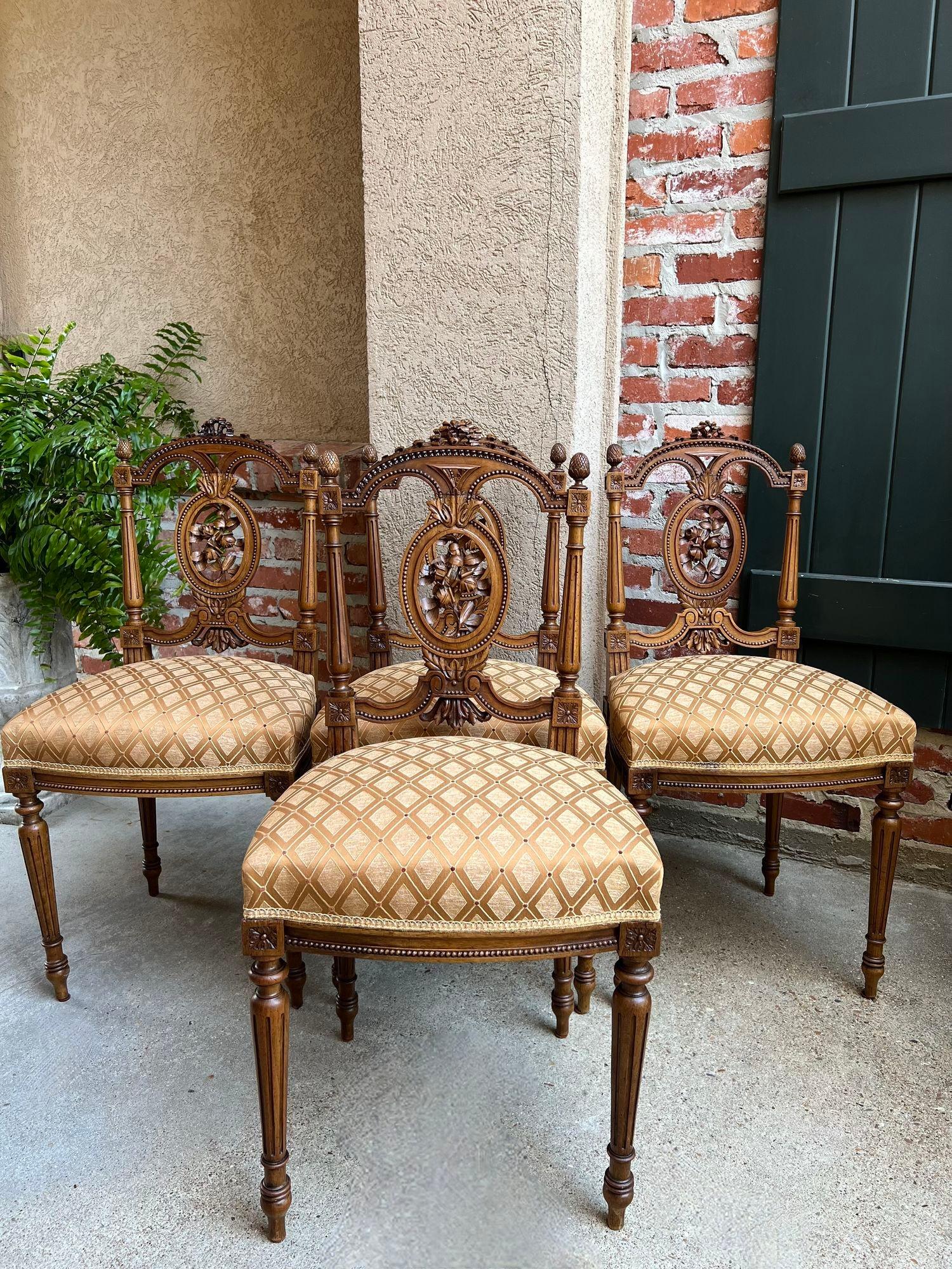 Set 4 Antique French Louis XVI Salon Chairs Petite Dining Parlor Carved Walnut 7