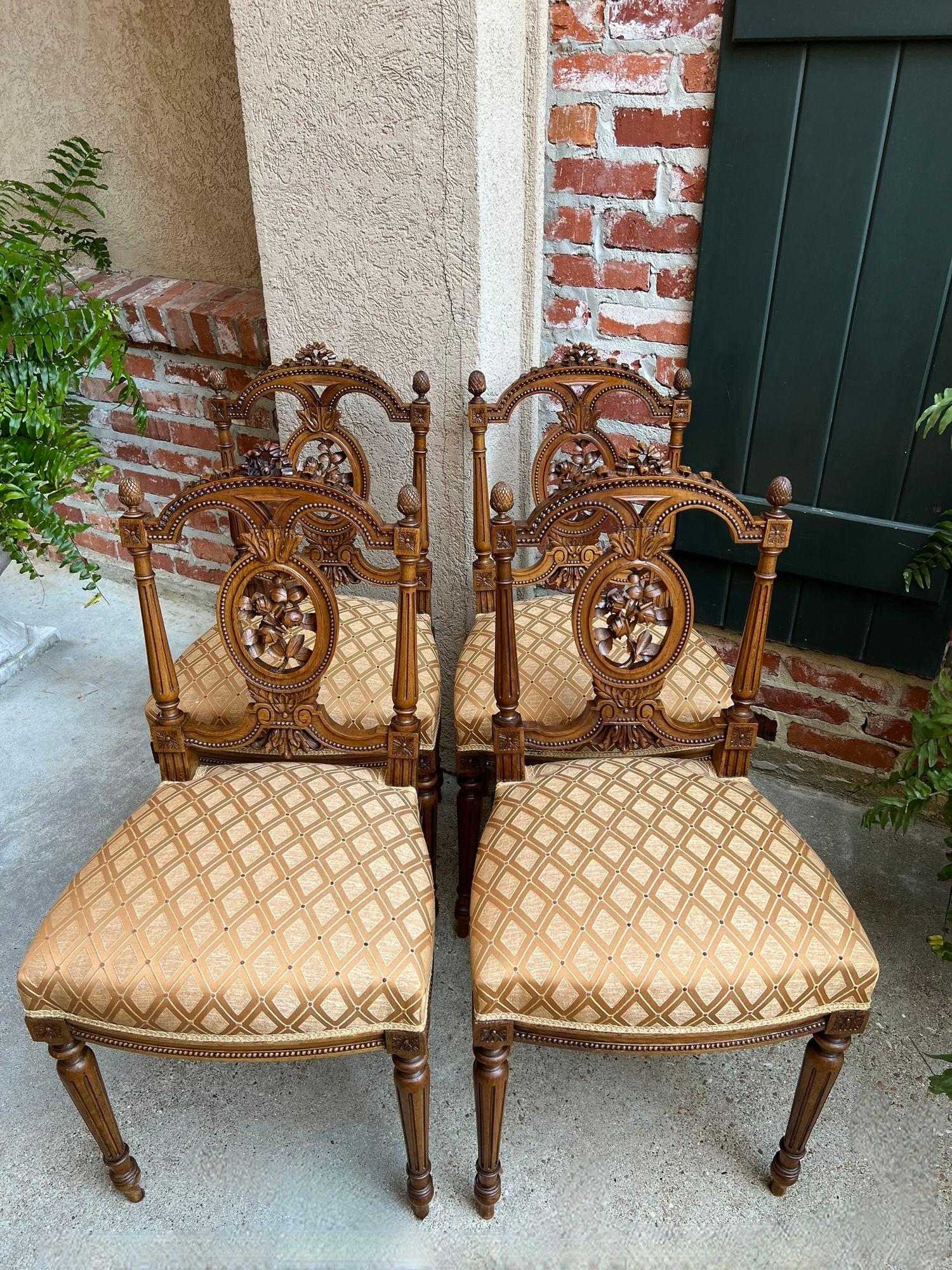 Set 4 Antique French Louis XVI Salon Chairs Petite Dining Parlor Carved Walnut 8