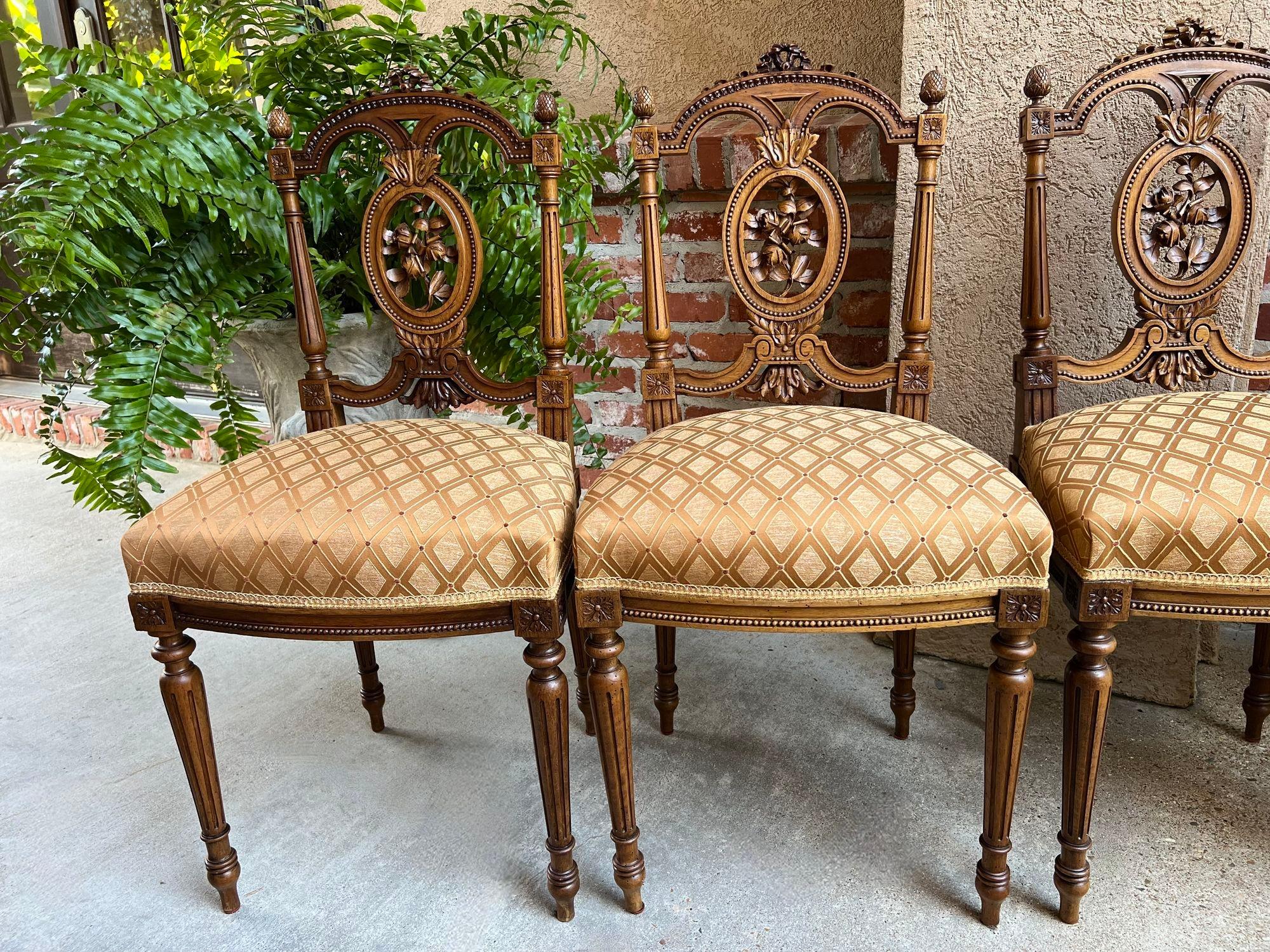 Set 4 Antique French Louis XVI Salon Chairs Petite Dining Parlor Carved Walnut 9
