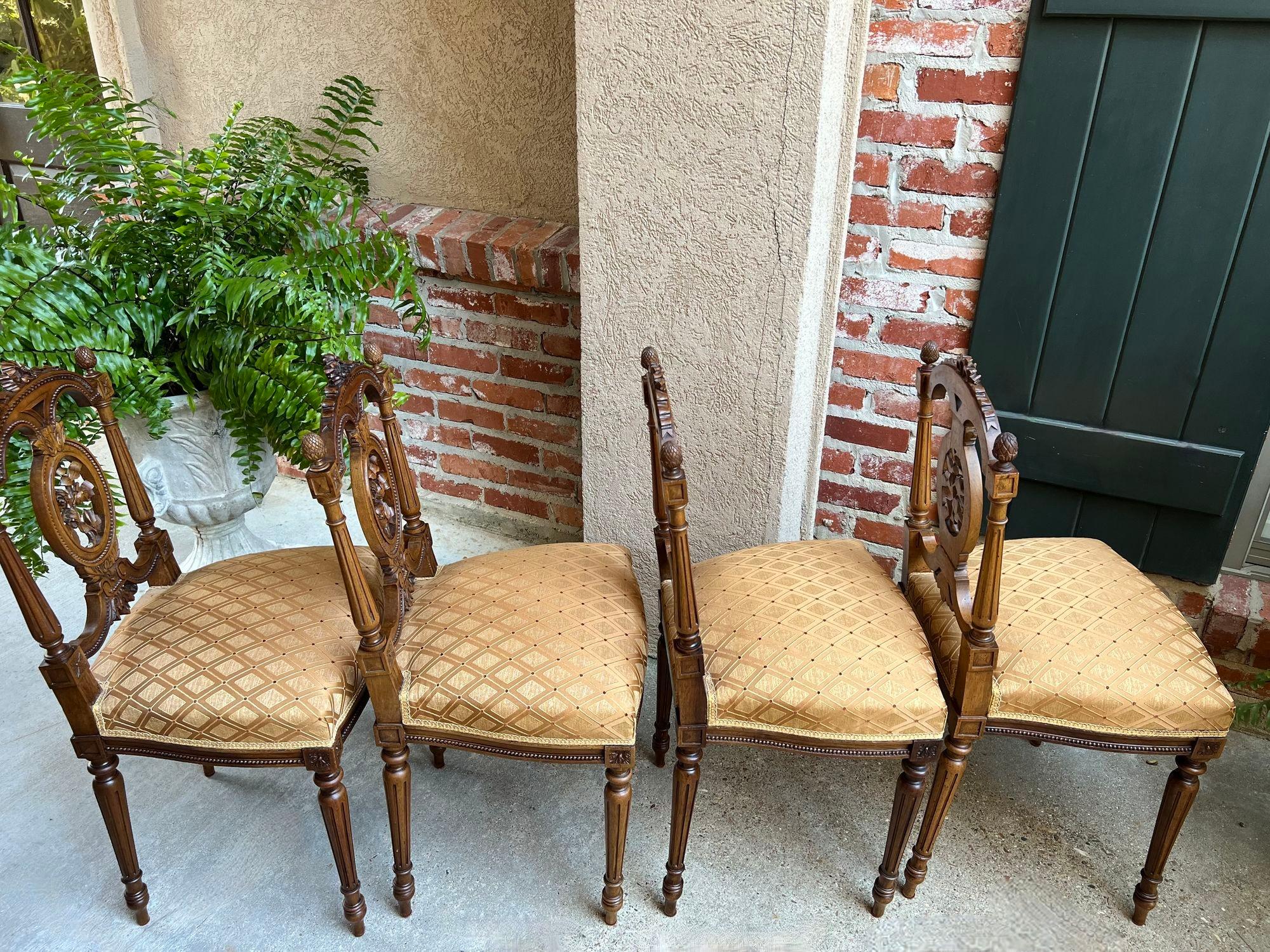 Set 4 Antique French Louis XVI Salon Chairs Petite Dining Parlor Carved Walnut 10