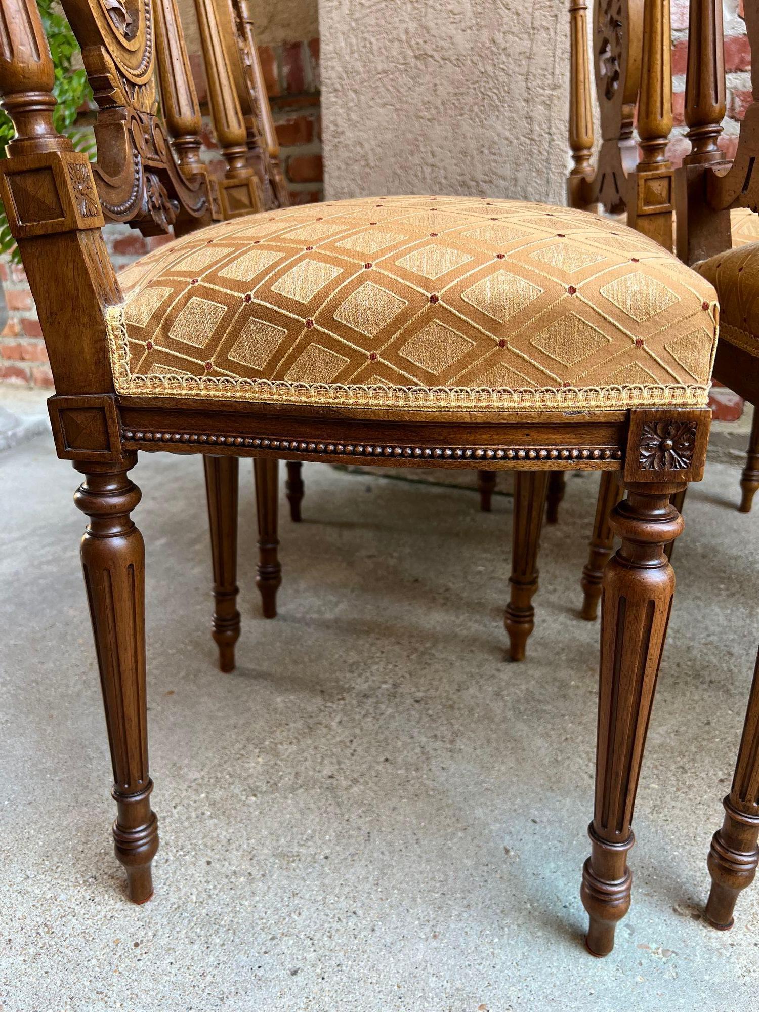Set 4 Antique French Louis XVI Salon Chairs Petite Dining Parlor Carved Walnut 11