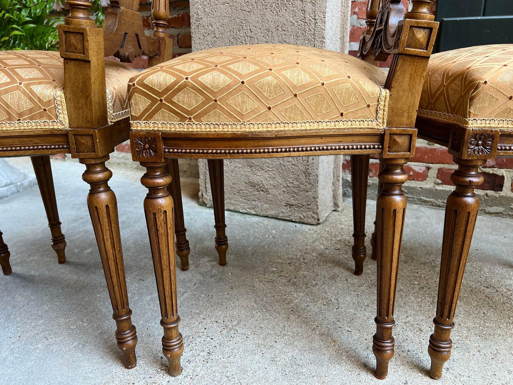 Set 4 Antique French Louis XVI Salon Chairs Petite Dining Parlor Carved Walnut 12