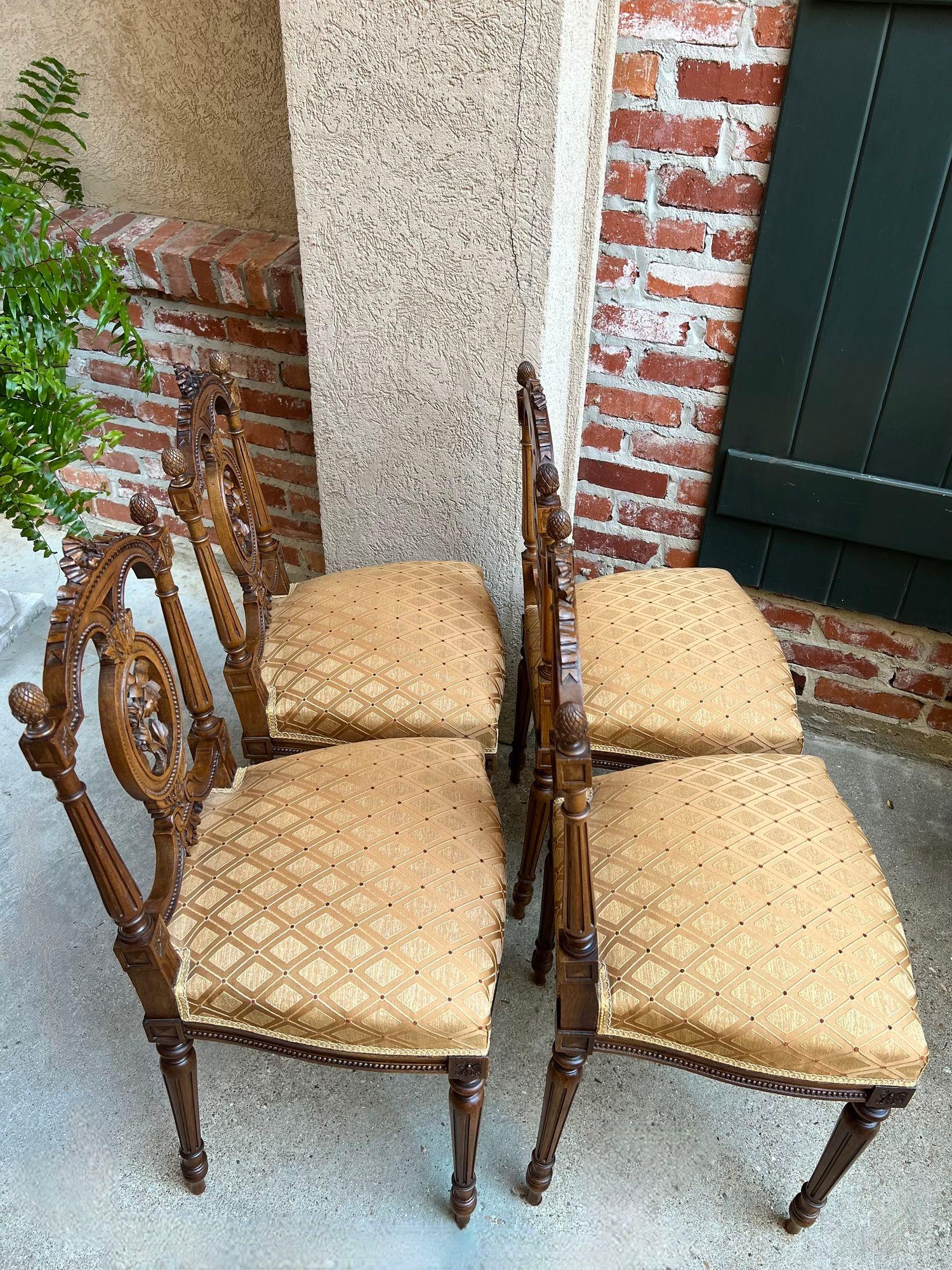 Set 4 Antique French Louis XVI Salon Chairs Petite Dining Parlor Carved Walnut 13