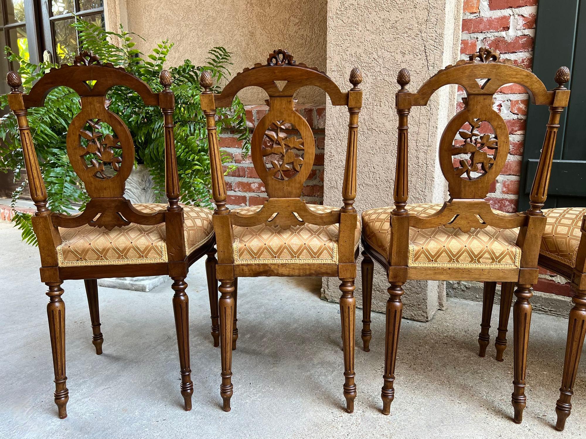 Set 4 Antique French Louis XVI Salon Chairs Petite Dining Parlor Carved Walnut 14