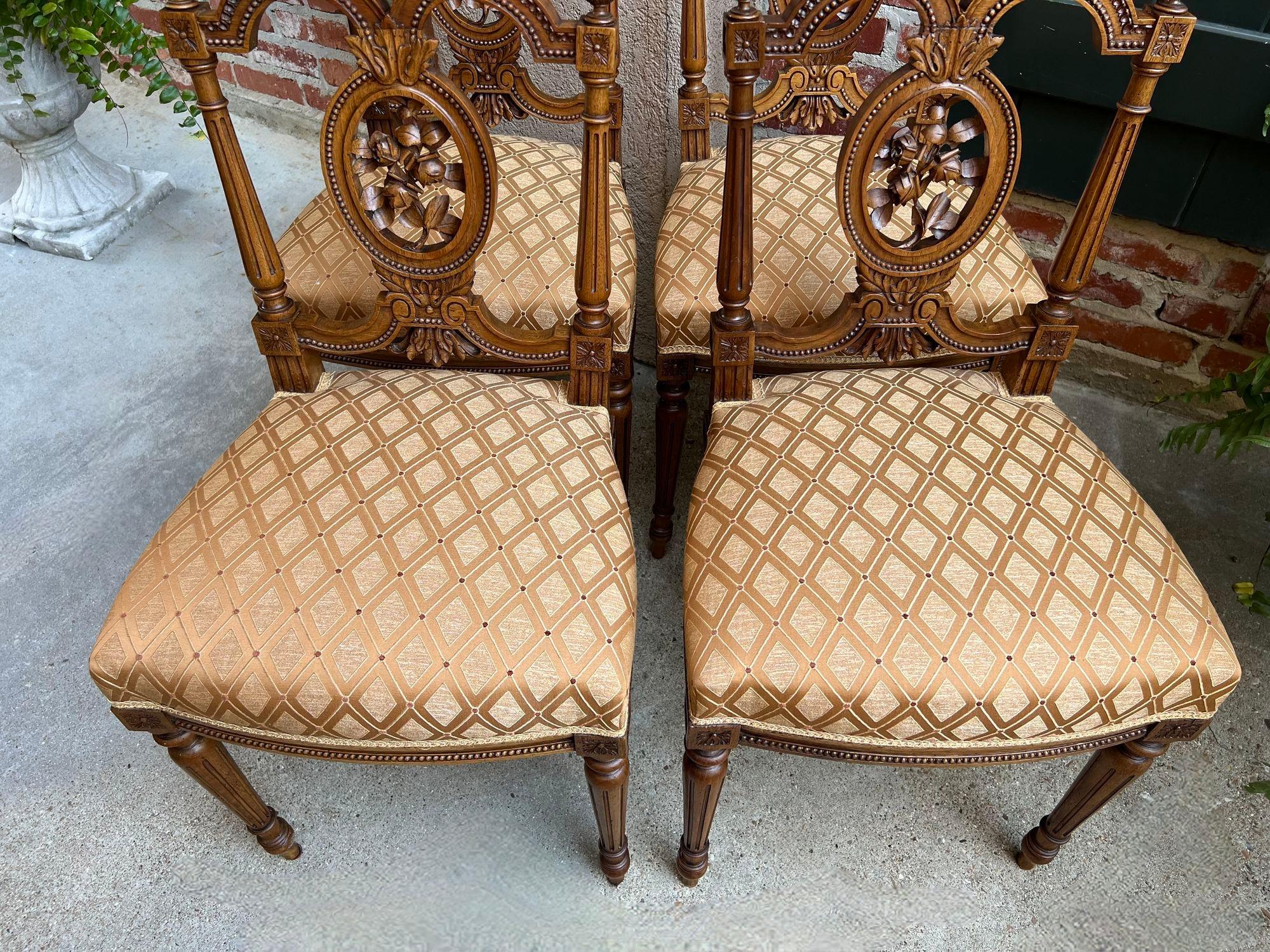 Upholstery Set 4 Antique French Louis XVI Salon Chairs Petite Dining Parlor Carved Walnut
