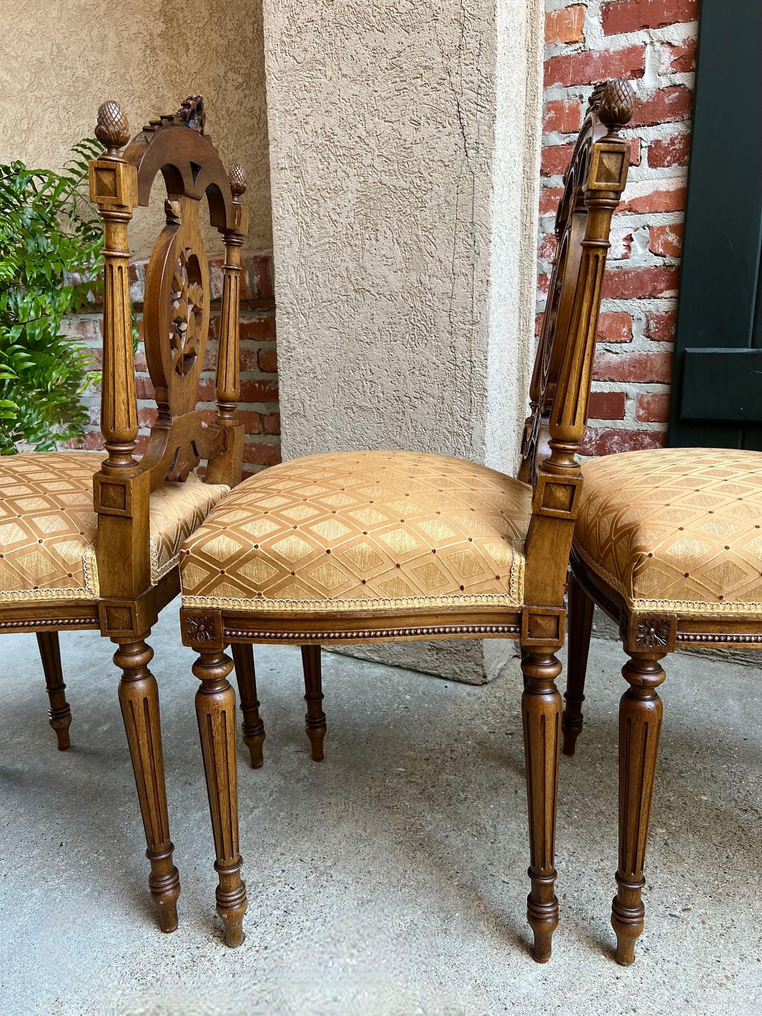 Set 4 Antique French Louis XVI Salon Chairs Petite Dining Parlor Carved Walnut 2