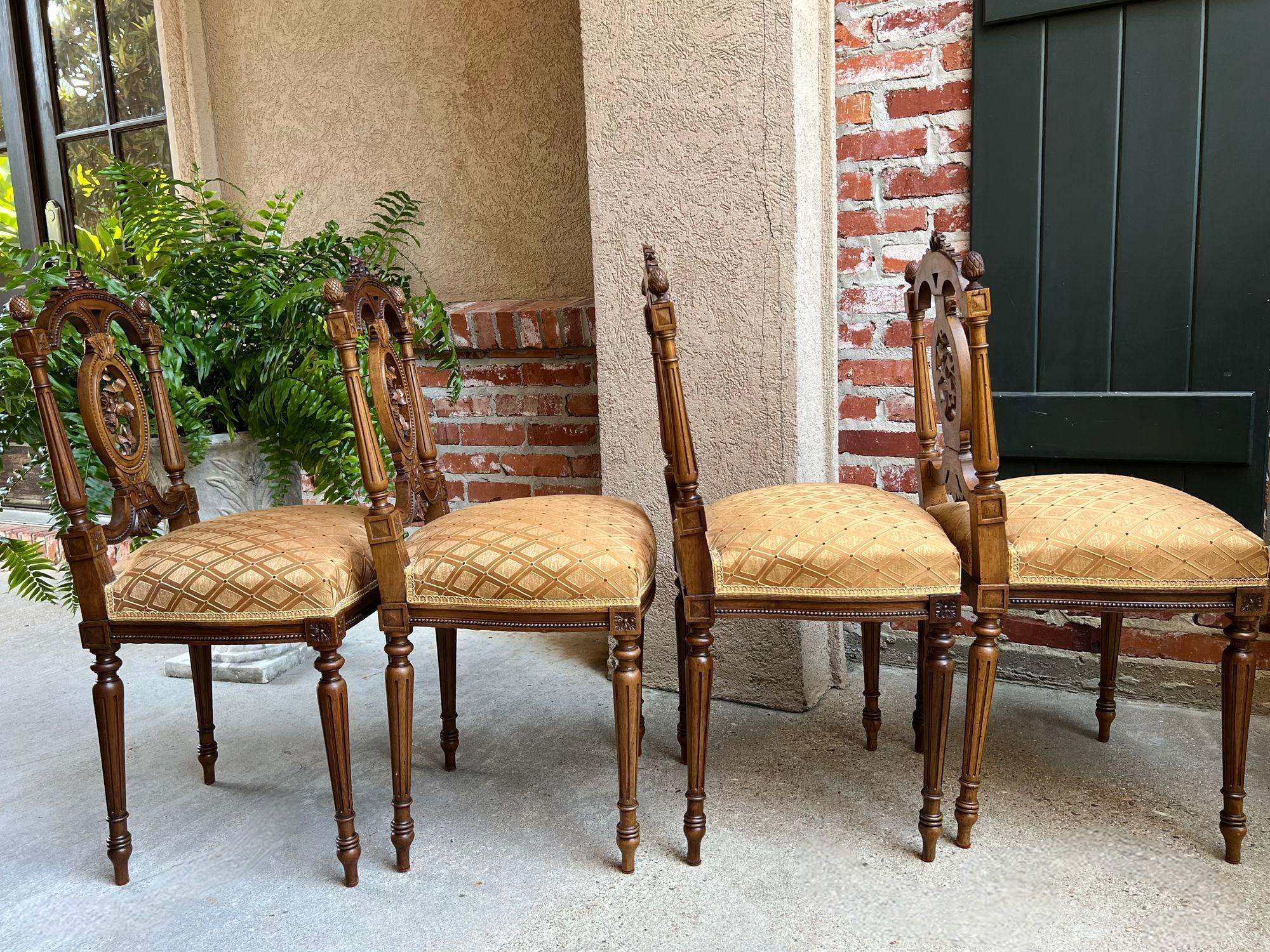 Set 4 Antique French Louis XVI Salon Chairs Petite Dining Parlor Carved Walnut 3