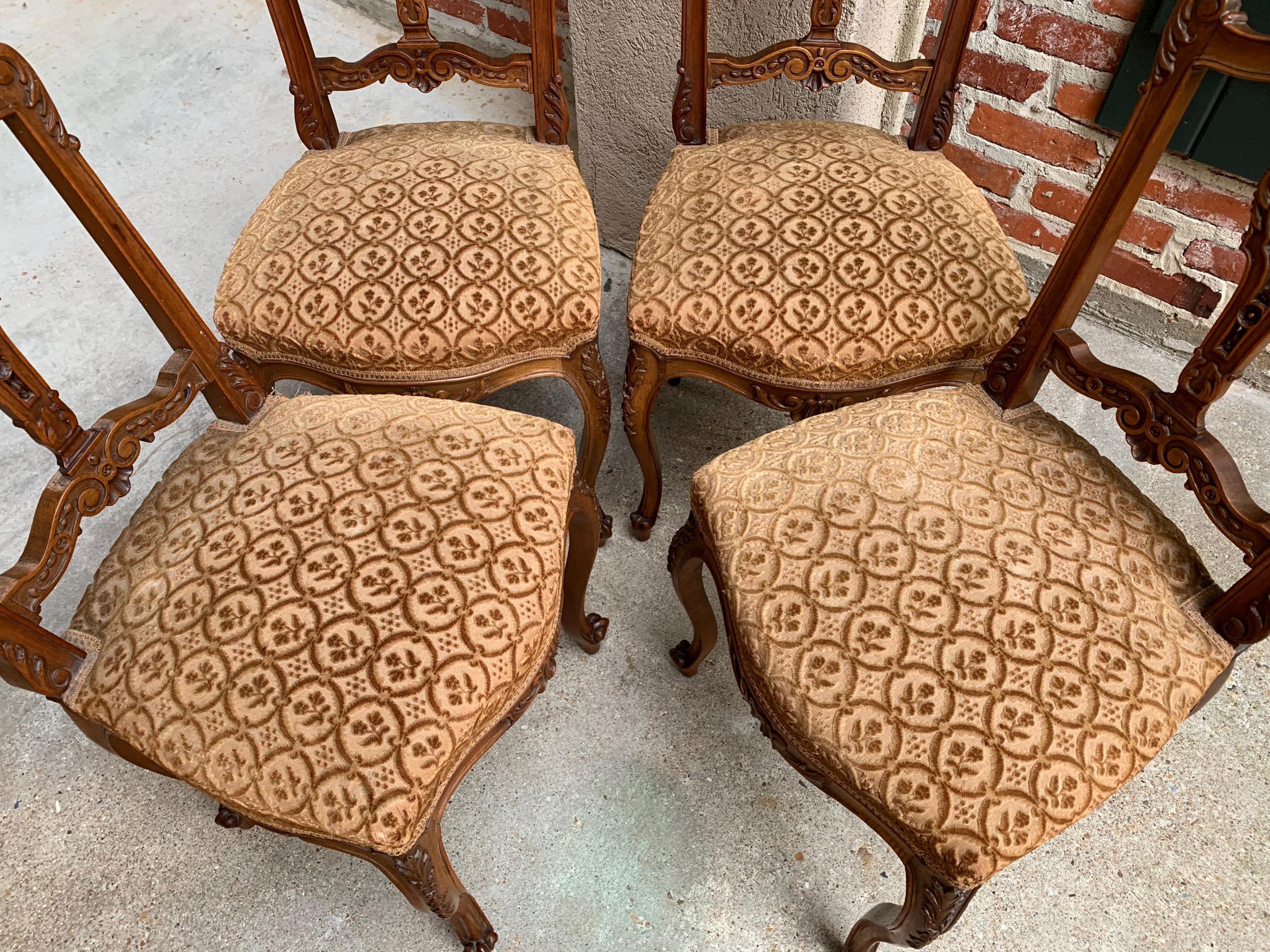 19th century SET of 4 French Petite Chair Carved Walnut Louis XV Tea or Vanity 3