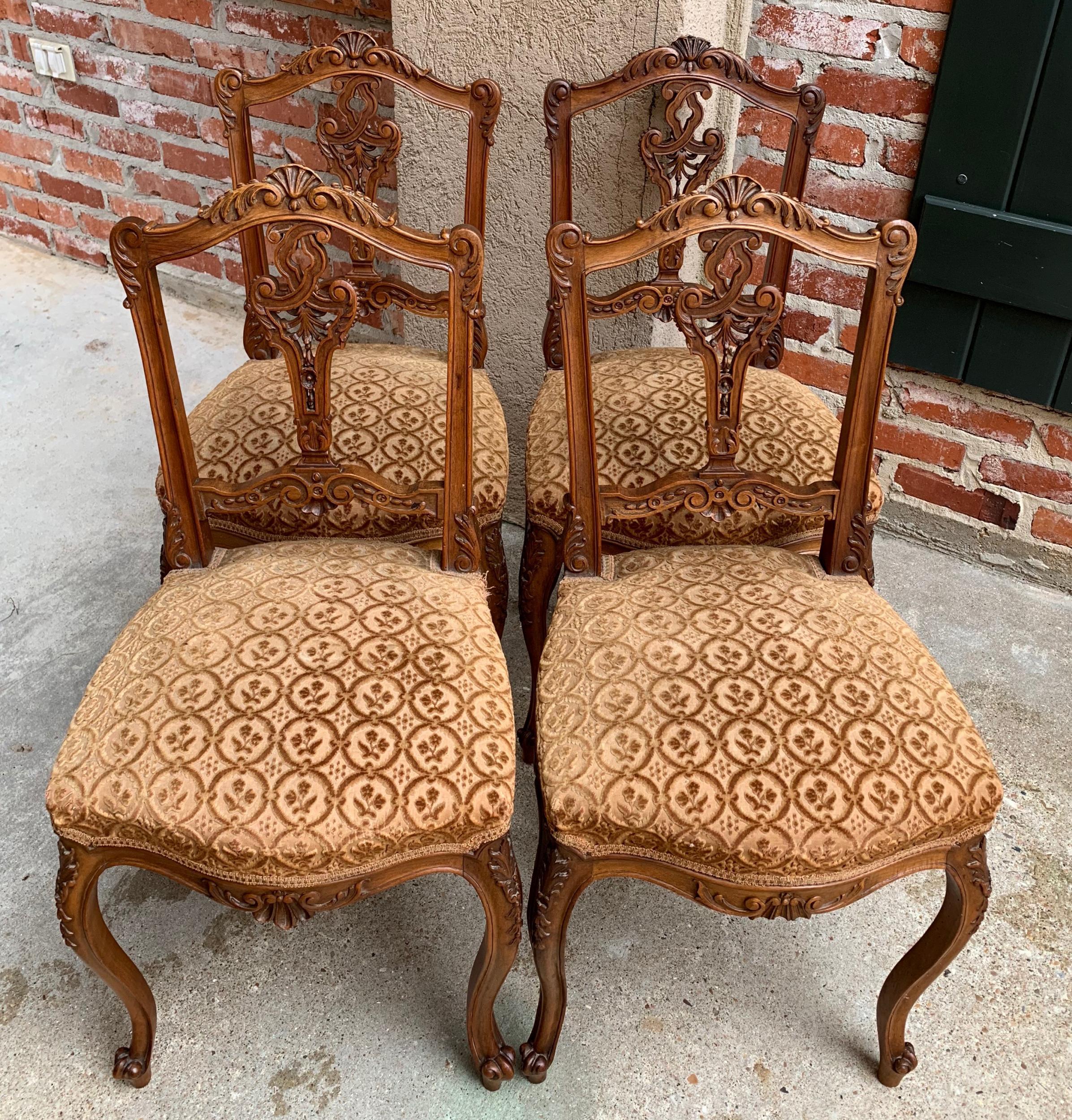 19th century SET of 4 French Petite Chair Carved Walnut Louis XV Tea or Vanity 6
