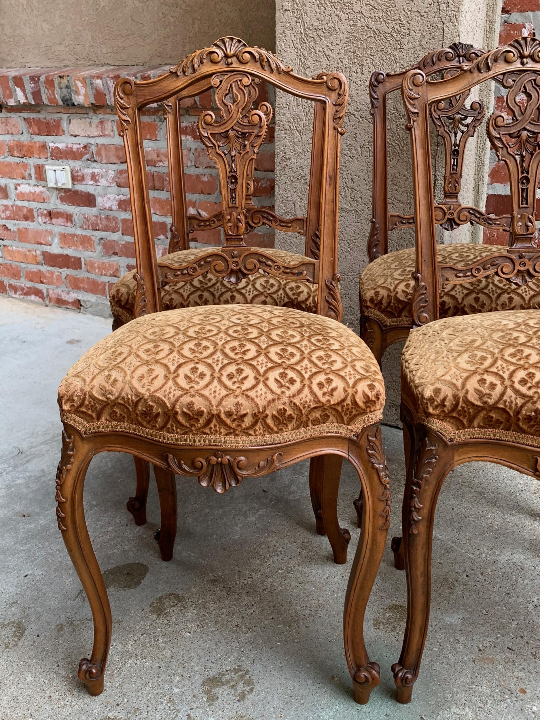 19th century SET of 4 French Petite Chair Carved Walnut Louis XV Tea or Vanity 7