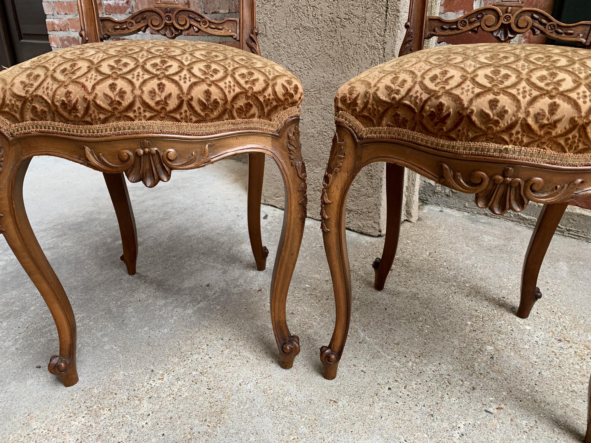 19th century SET of 4 French Petite Chair Carved Walnut Louis XV Tea or Vanity 10