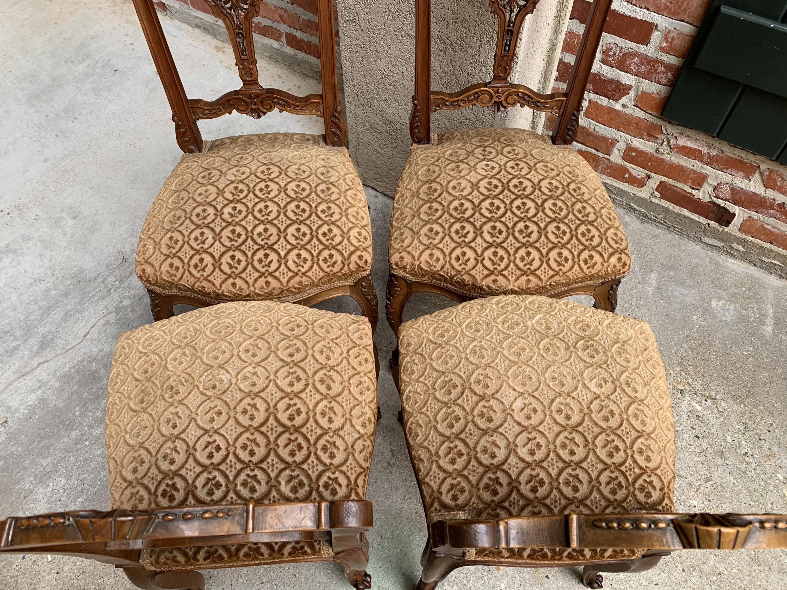 19th century SET of 4 French Petite Chair Carved Walnut Louis XV Tea or Vanity 11