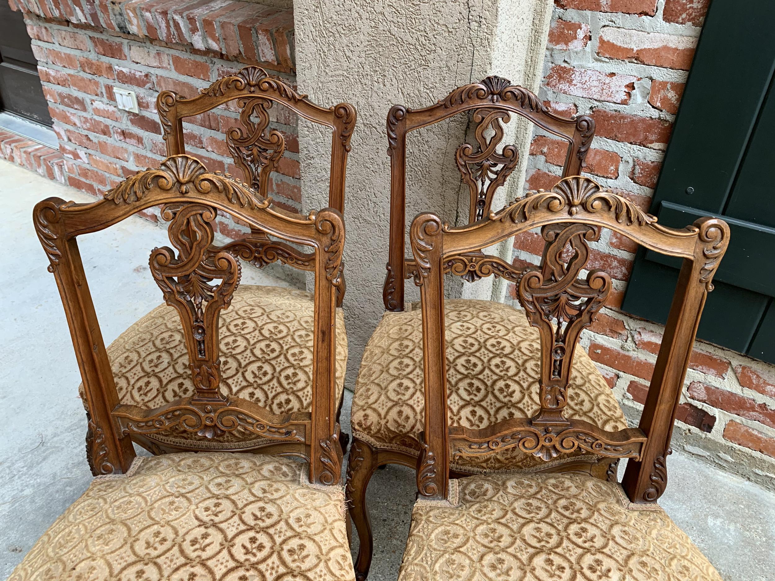 Hand-Carved 19th century SET of 4 French Petite Chair Carved Walnut Louis XV Tea or Vanity
