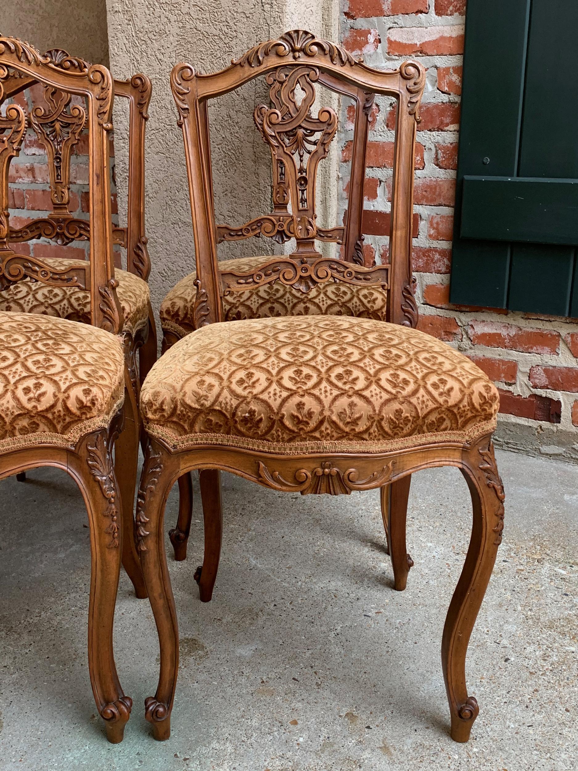 19th century SET of 4 French Petite Chair Carved Walnut Louis XV Tea or Vanity In Good Condition In Shreveport, LA