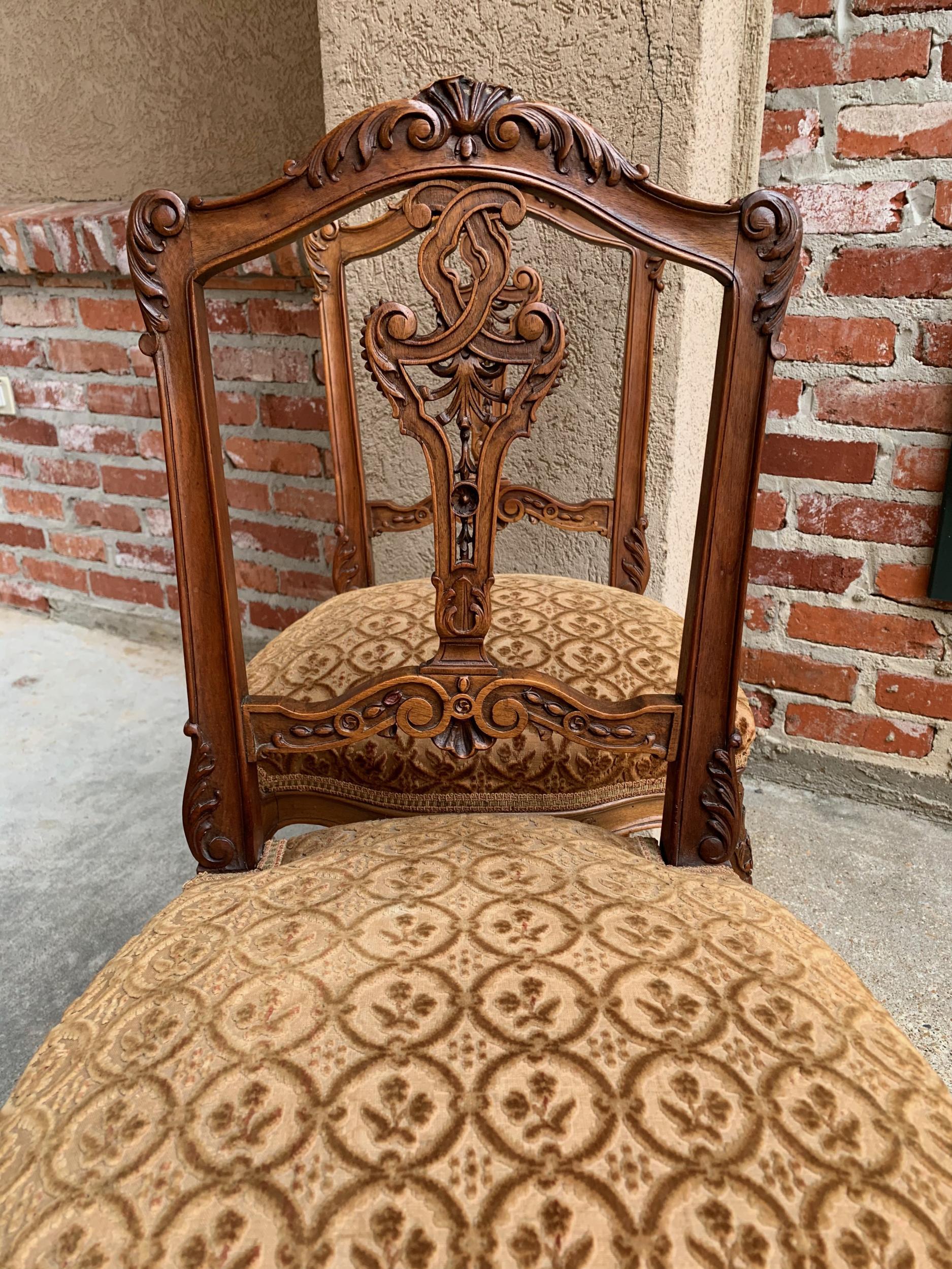 19th Century 19th century SET of 4 French Petite Chair Carved Walnut Louis XV Tea or Vanity