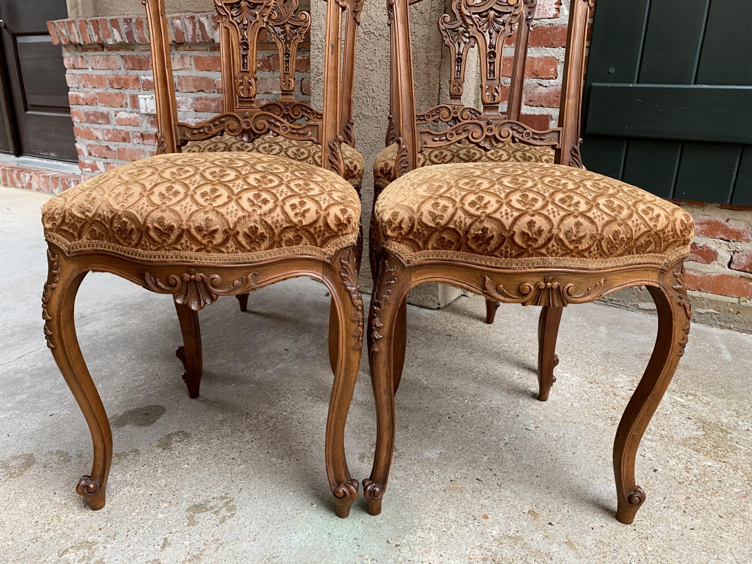 Upholstery 19th century SET of 4 French Petite Chair Carved Walnut Louis XV Tea or Vanity