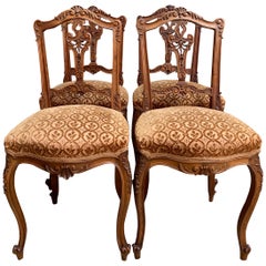 19th century SET of 4 French Petite Chair Carved Walnut Louis XV Tea or Vanity
