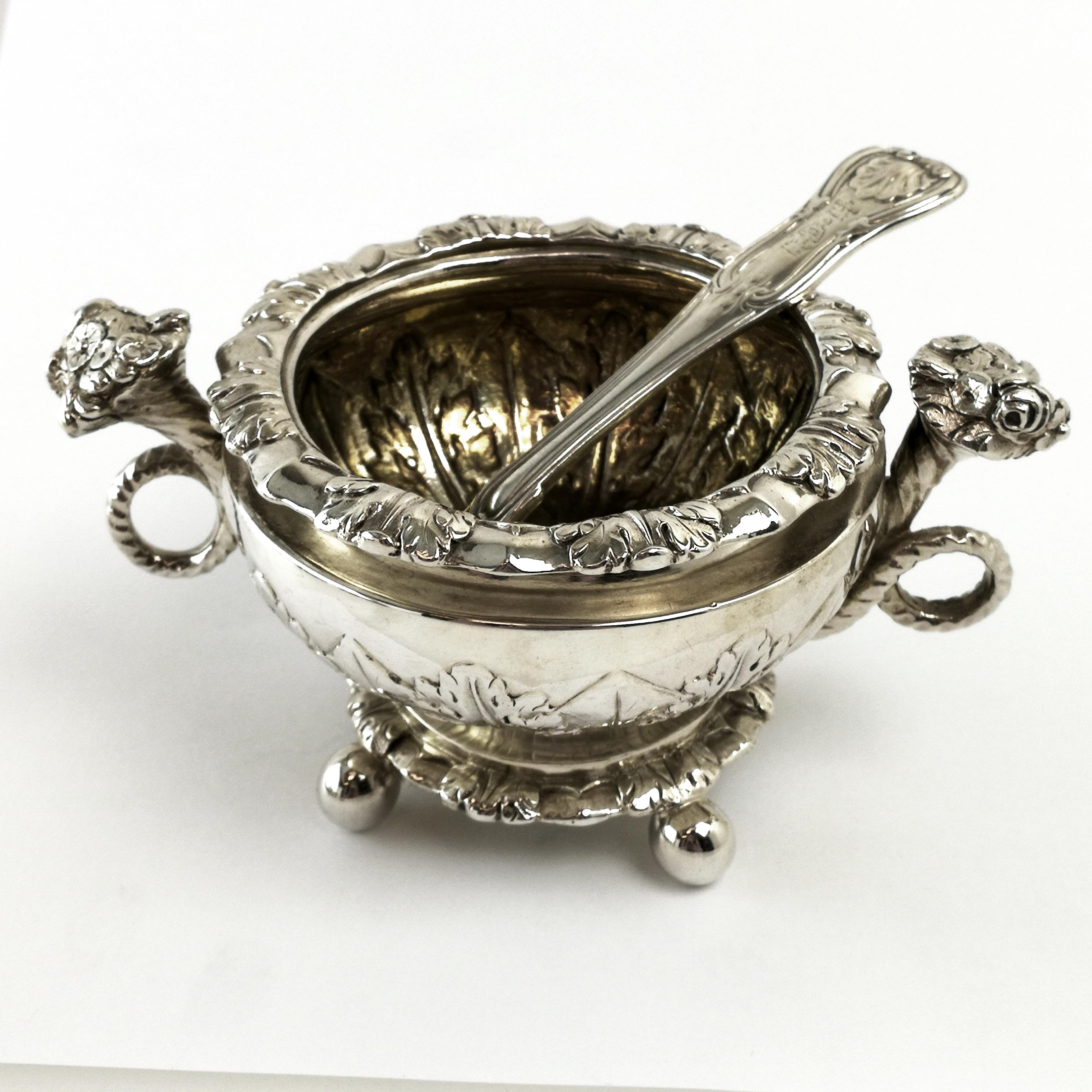 19th Century Set 4 Antique Sterling Silver Salts & Spoons / Salt Pinch Pots 1808/9 George III