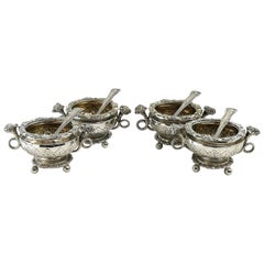 Set 4 Antique Sterling Silver Salts & Spoons / Salt Pinch Pots 1808/9 George III