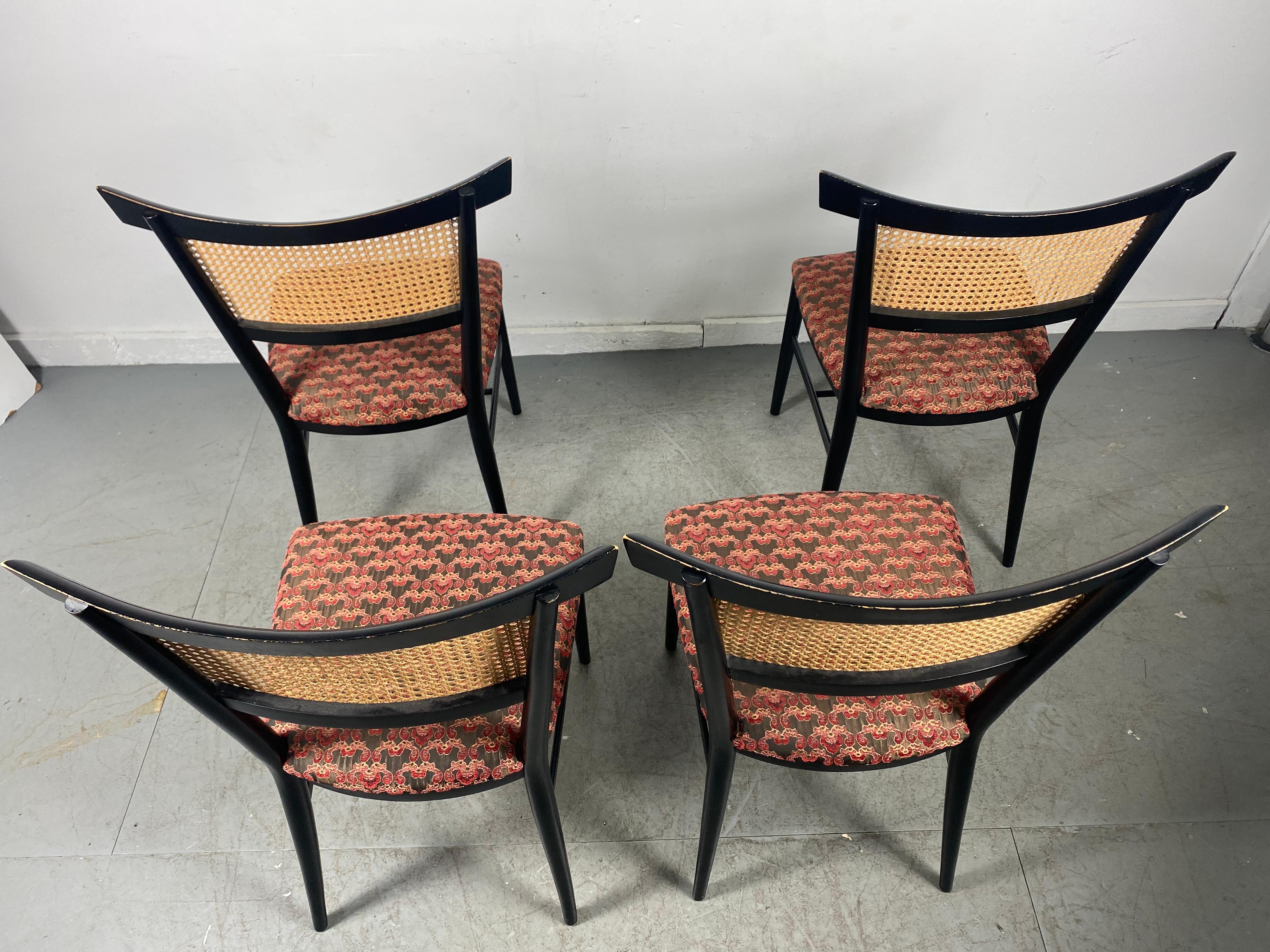 Lacquered Set 4 Asian Modernist Side Dining Chairs, 