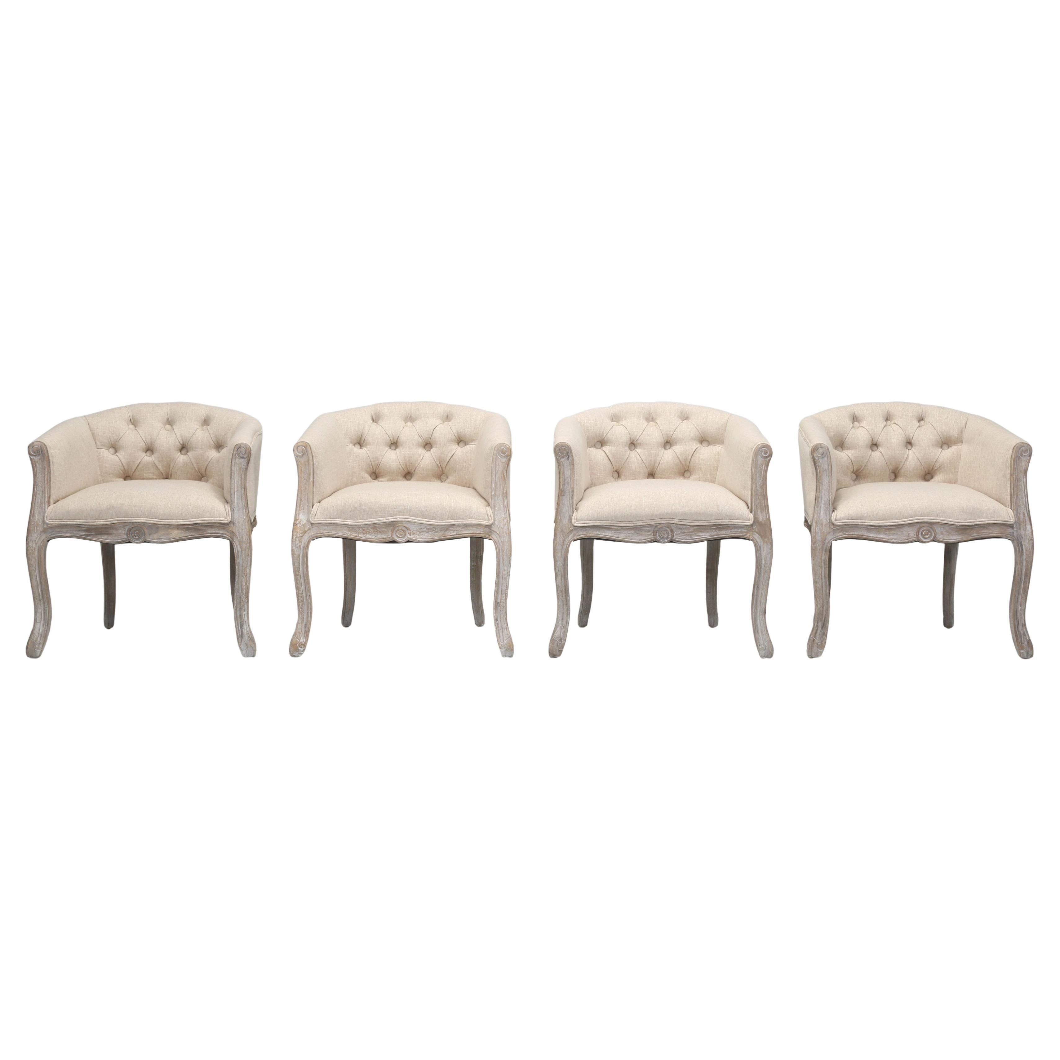 Juego (4) Sillas de comedor con respaldo en forma de tonel y cojines de respaldo bajos acolchados, cómodas