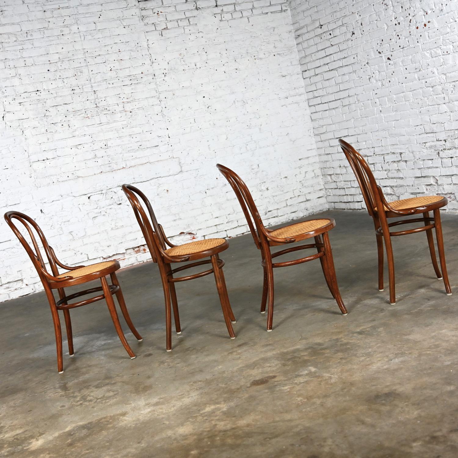 Ensemble de 4 chaises de café #18 de style Bauhaus par Thonet Structure en bois breton et sièges cannés à la main 7