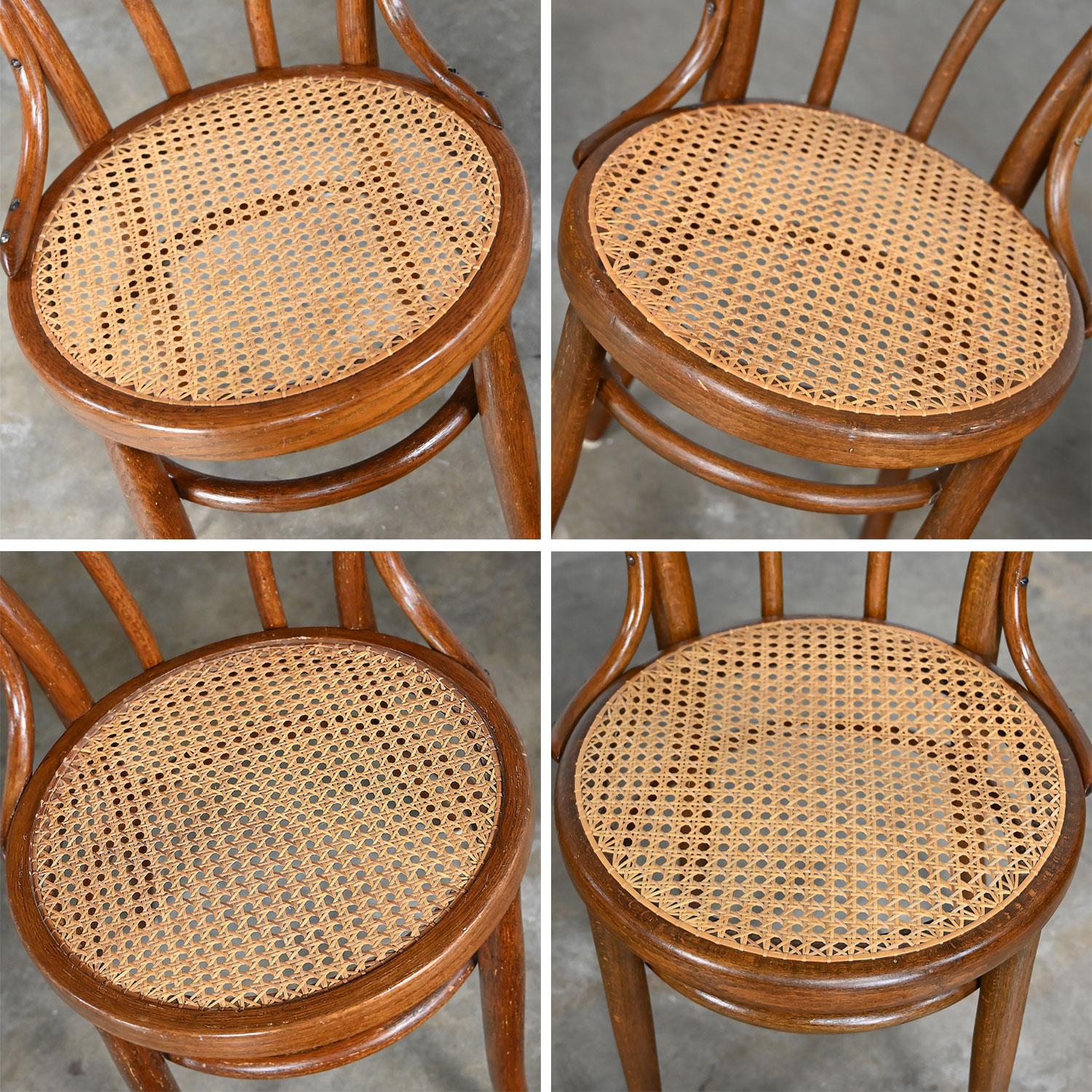 Ensemble de 4 chaises de café #18 de style Bauhaus par Thonet Structure en bois breton et sièges cannés à la main 9