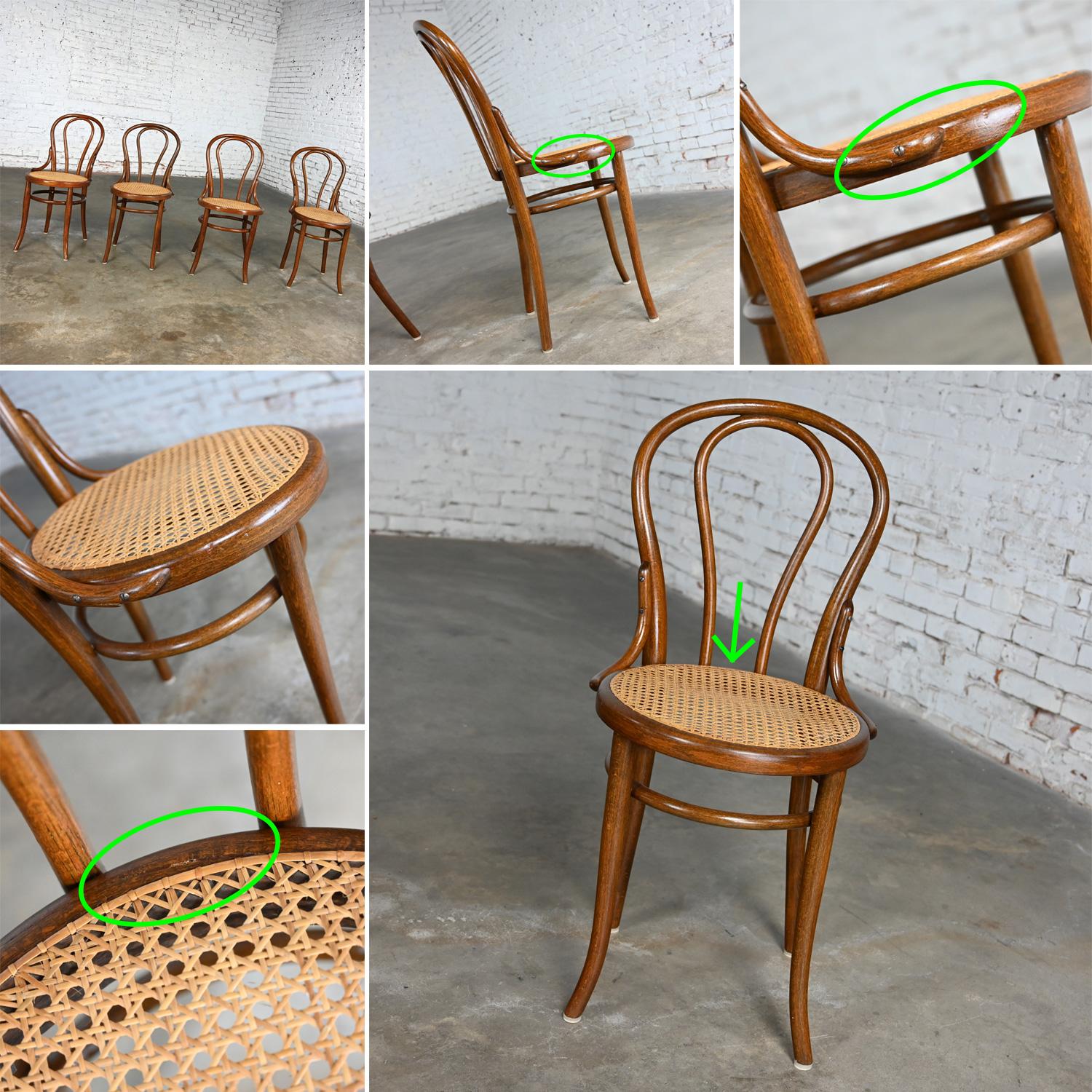 Set 4 Bauhaus Style #18 Café Chairs by Thonet Bentwood Frames & Hand Caned Seats 12