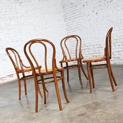 Set 4 Bauhaus Style #18 Café Chairs by Thonet Bentwood Frames & Hand Caned Seats