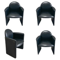Used Set 4 Black Leather Italian Chairs, Italy 1980