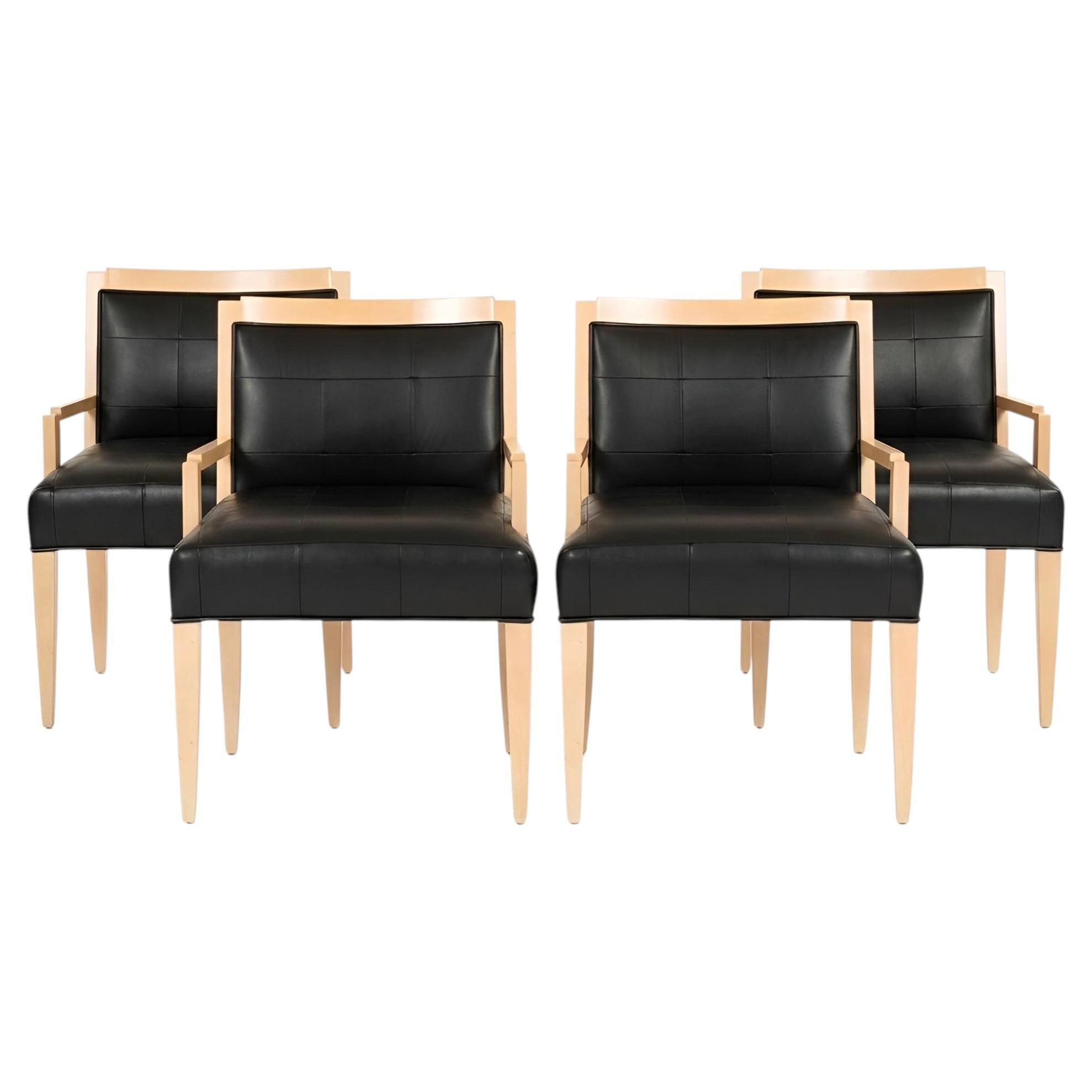 Ensemble de 4 fauteuils Rialto en cuir noir J. Robert Scott Deco Style en vente