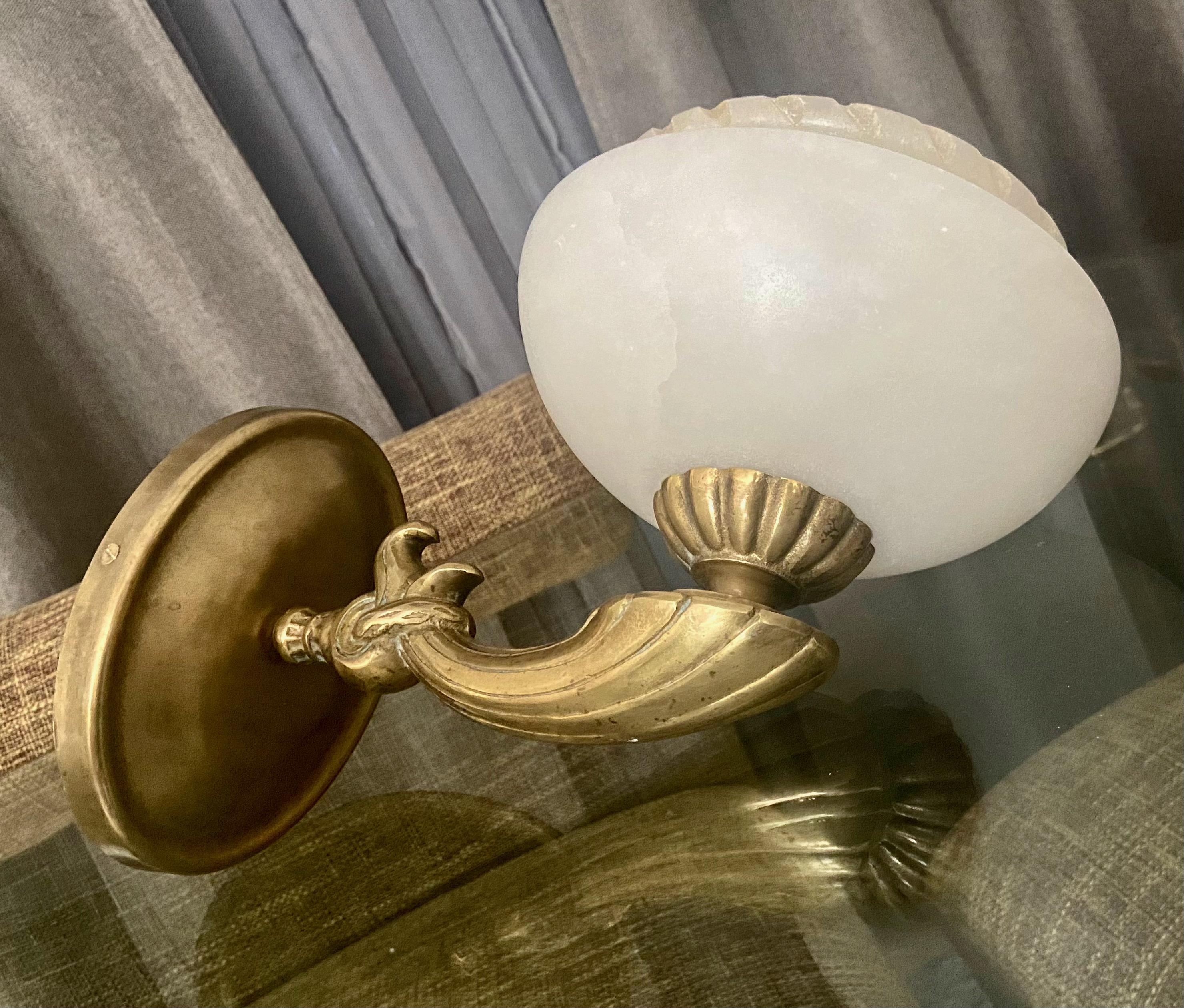 Set 4 Brass Alabaster French Style Wall Sconces 6