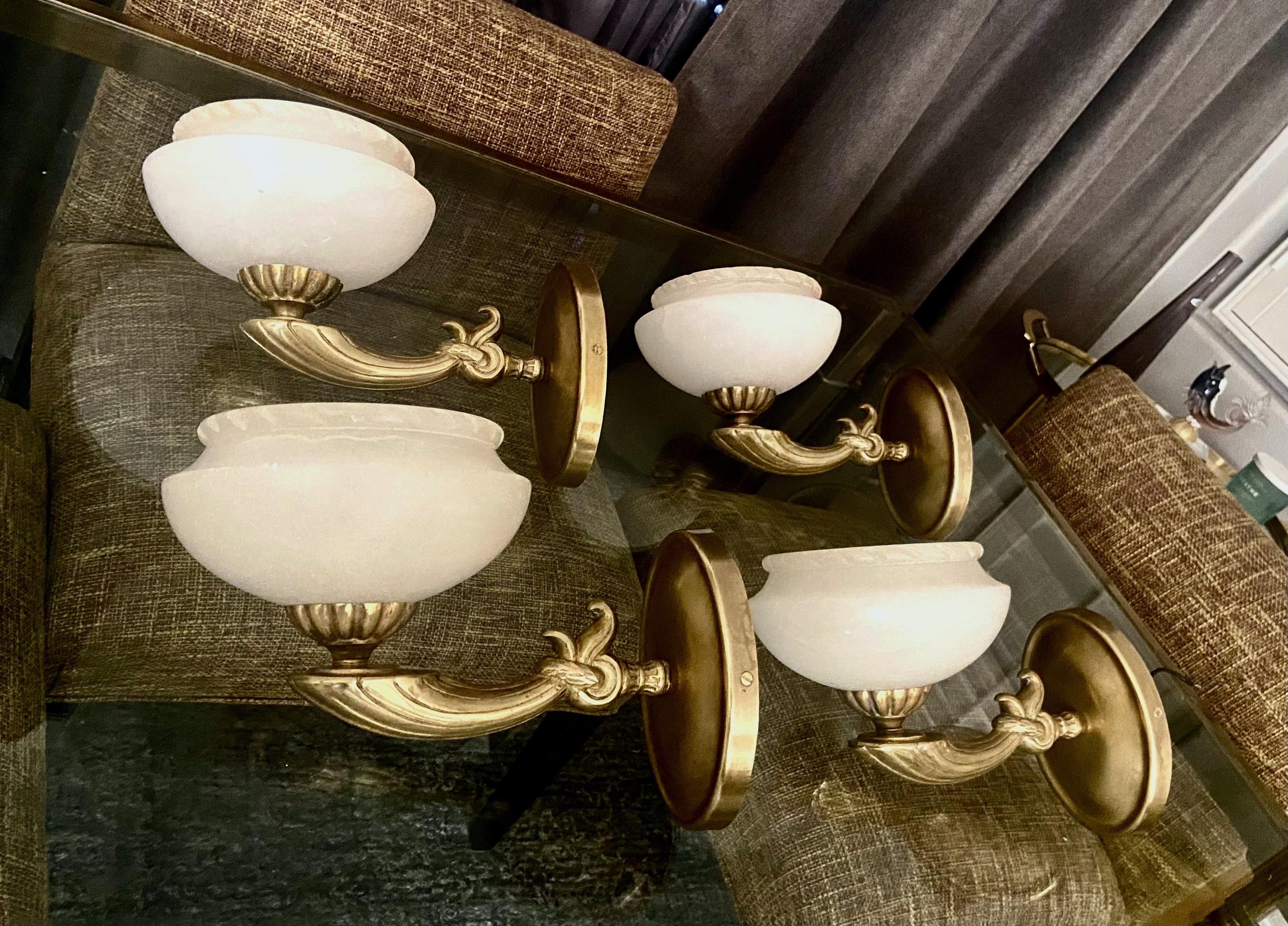 Set 4 Brass Alabaster French Style Wall Sconces 11