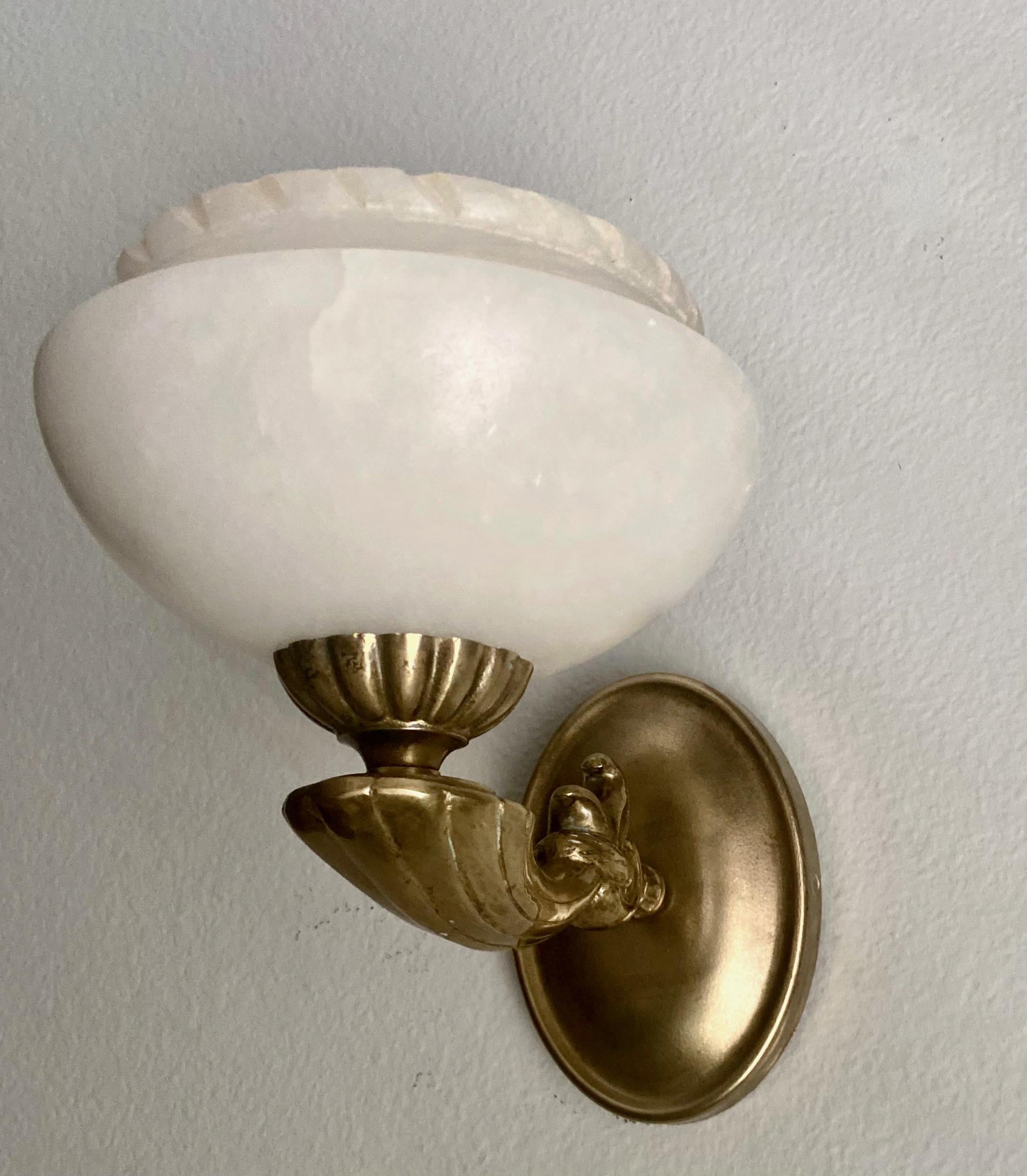Set 4 Brass Alabaster French Style Wall Sconces 1