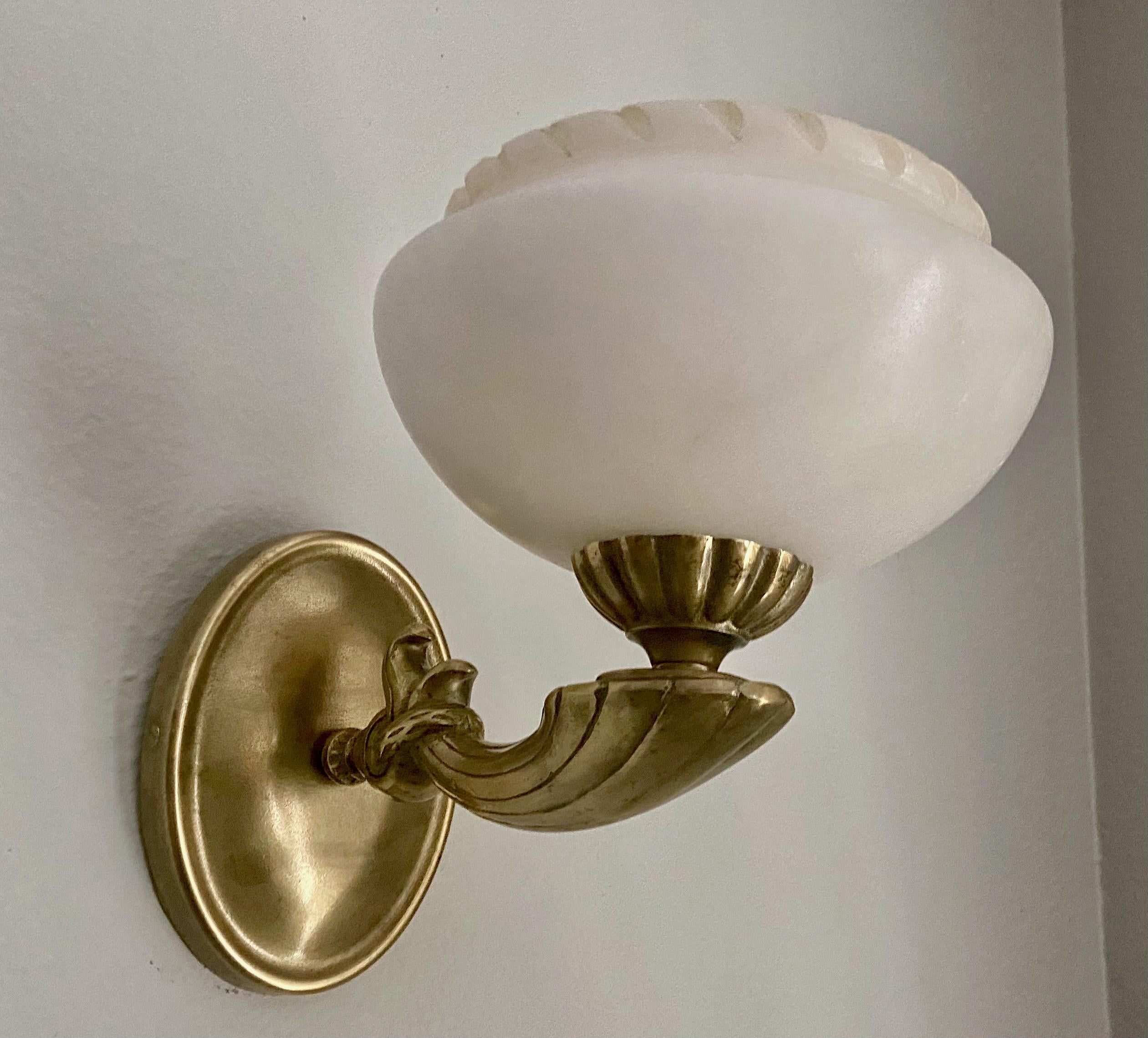 Set 4 Brass Alabaster French Style Wall Sconces 2
