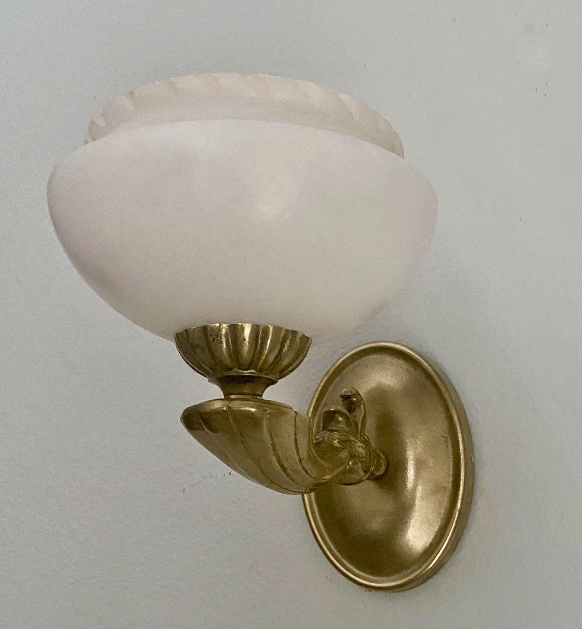 Set 4 Brass Alabaster French Style Wall Sconces 3