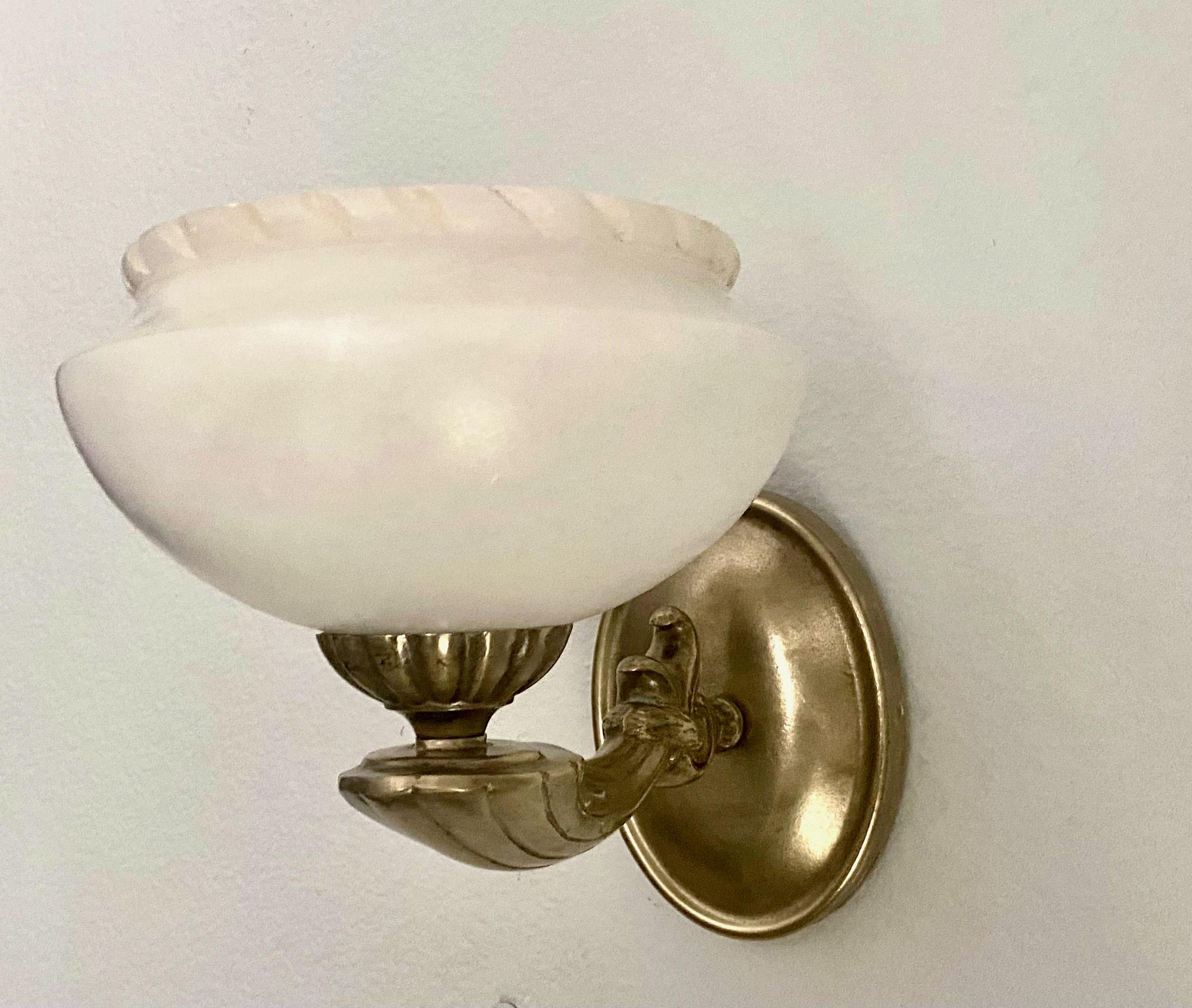 Set 4 Brass Alabaster French Style Wall Sconces 4